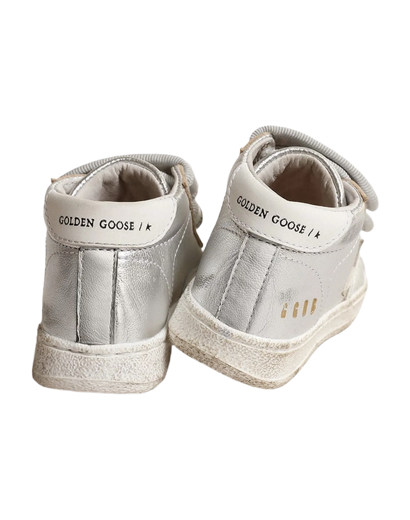 Kids | June Sneakers Silver Leather with White Star & Heel Tab | Silver x White - Image 4
