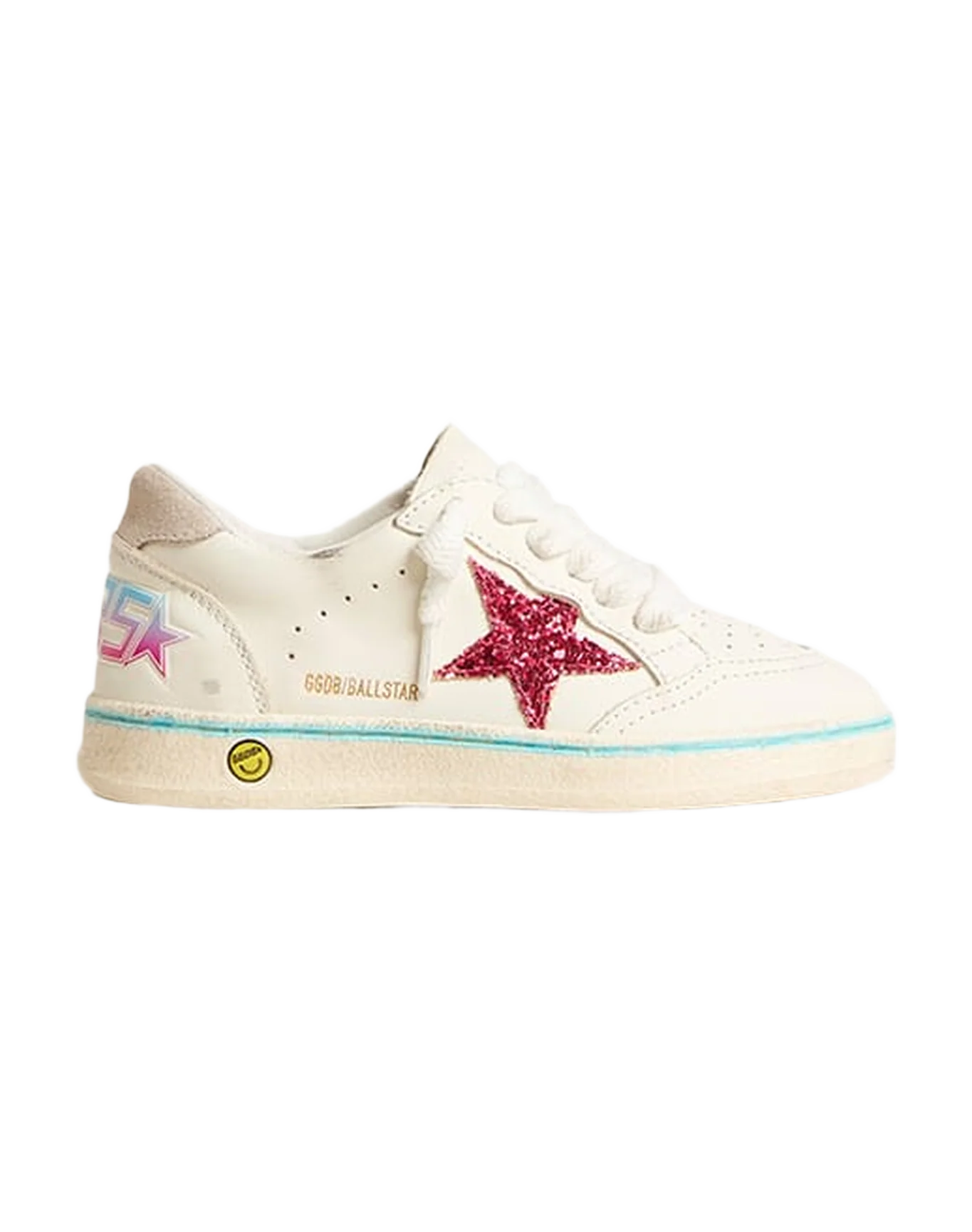 Kids | Junior Ball Star Leather with Fucsia Glitter Star | Optic White x Light Grey x Fucsia - Image 3