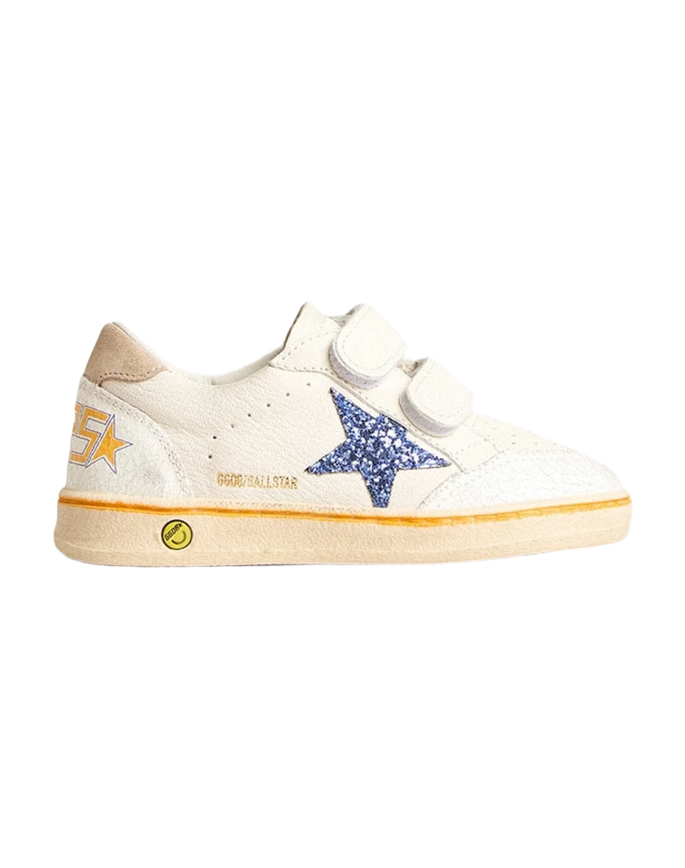 Kids | Junior Ball Star with Blue Glitter Star & Beige Suede Heel Tab | White x Light Blue x Taupe