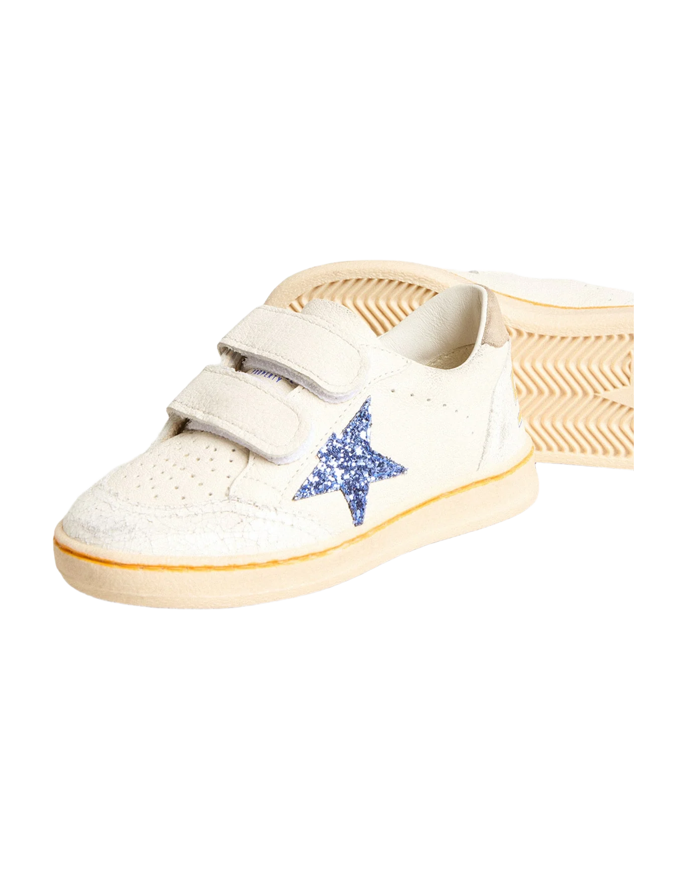 Kids | Junior Ball Star with Blue Glitter Star & Beige Suede Heel Tab | White x Light Blue x Taupe - Image 10