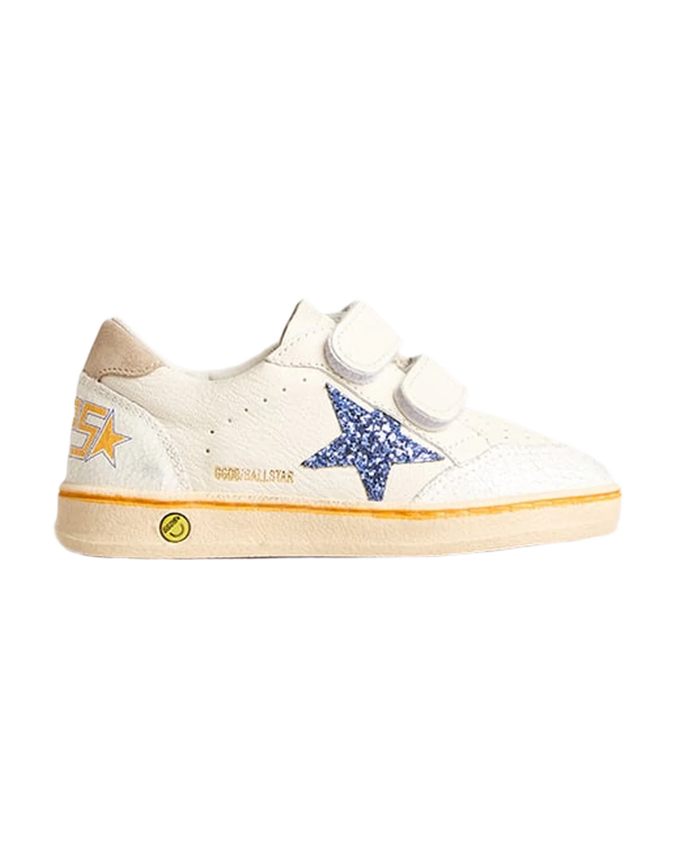 Kids | Junior Ball Star with Blue Glitter Star & Beige Suede Heel Tab | White x Light Blue x Taupe - Image 2