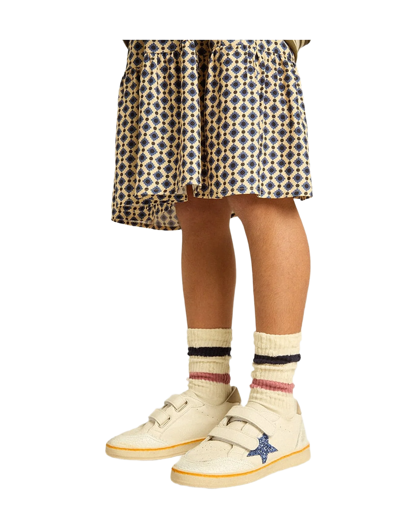 Kids | Junior Ball Star with Blue Glitter Star & Beige Suede Heel Tab | White x Light Blue x Taupe - Image 3