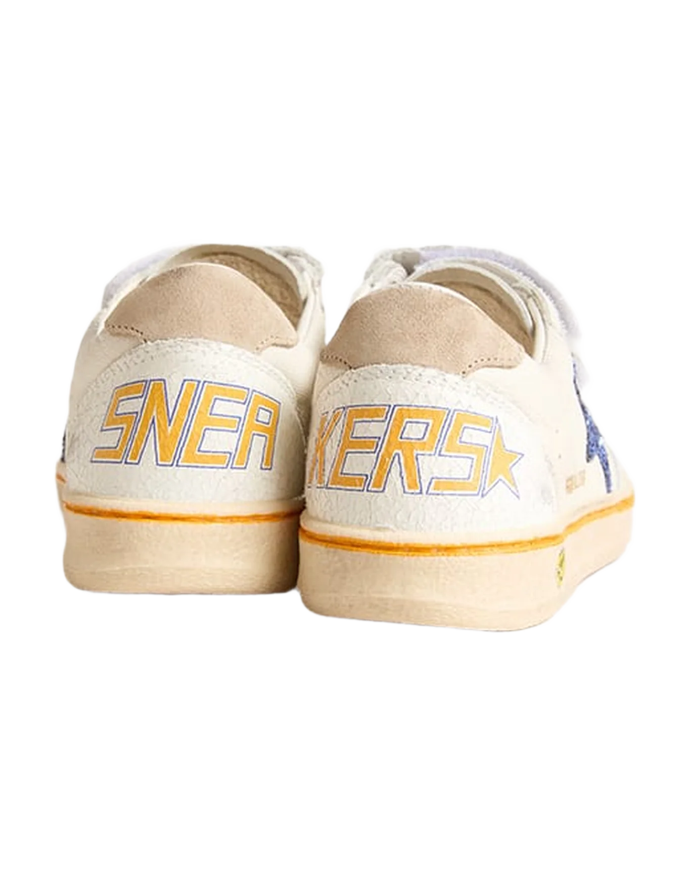 Kids | Junior Ball Star with Blue Glitter Star & Beige Suede Heel Tab | White x Light Blue x Taupe - Image 8