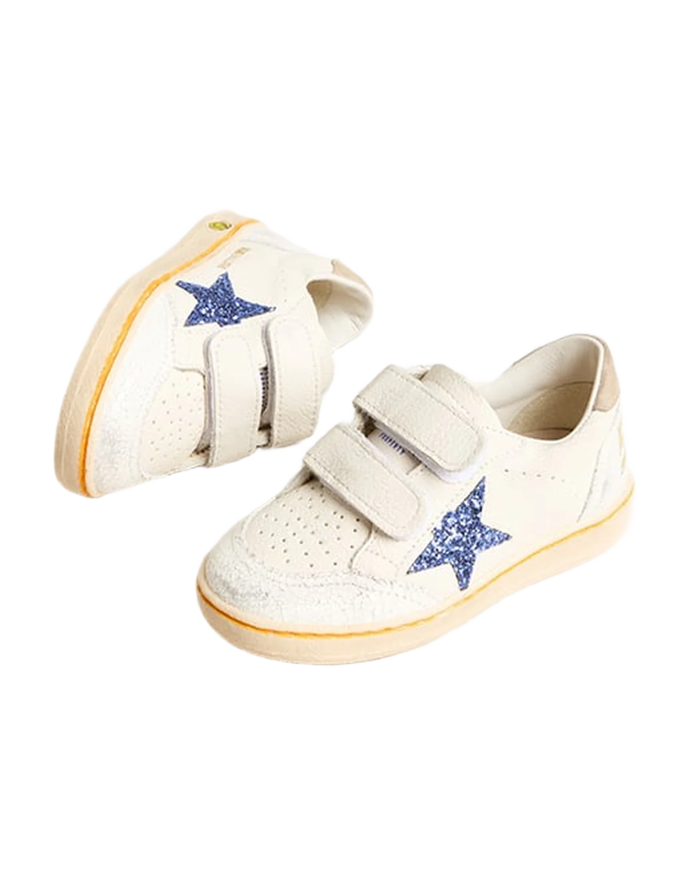 Kids | Junior Ball Star with Blue Glitter Star & Beige Suede Heel Tab | White x Light Blue x Taupe - Image 9