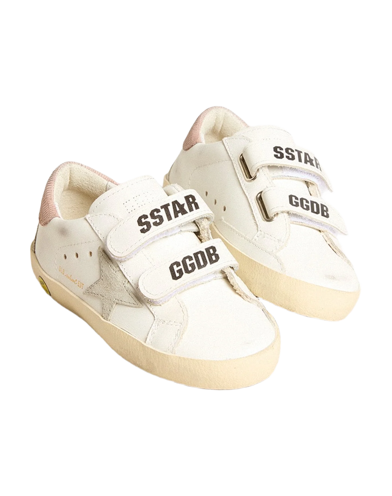 Kids | Junior Old School Leather with Gray Suede Star & Old Rose Heel Tab | White x Ice x Antique Pink - Image 10