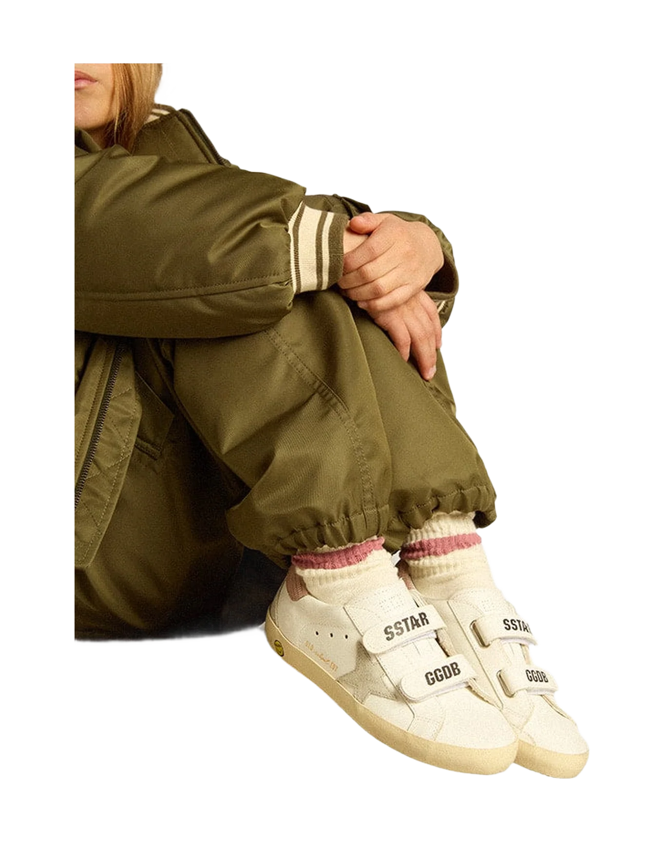 Kids | Junior Old School Leather with Gray Suede Star & Old Rose Heel Tab | White x Ice x Antique Pink - Image 2