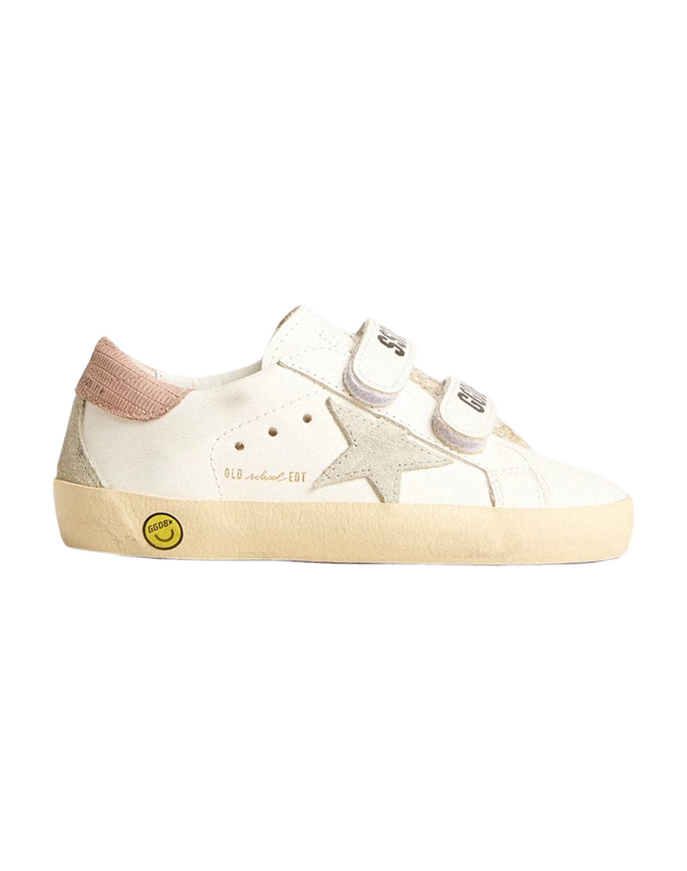 Kids | Junior Old School Leather with Gray Suede Star & Old Rose Heel Tab | White x Ice x Antique Pink - Image 4