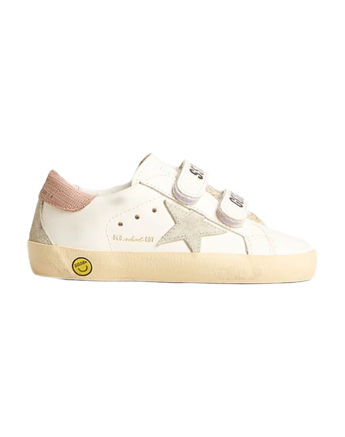 Kids | Junior Old School Leather with Gray Suede Star & Old Rose Heel Tab | White x Ice x Antique Pink - Image 5