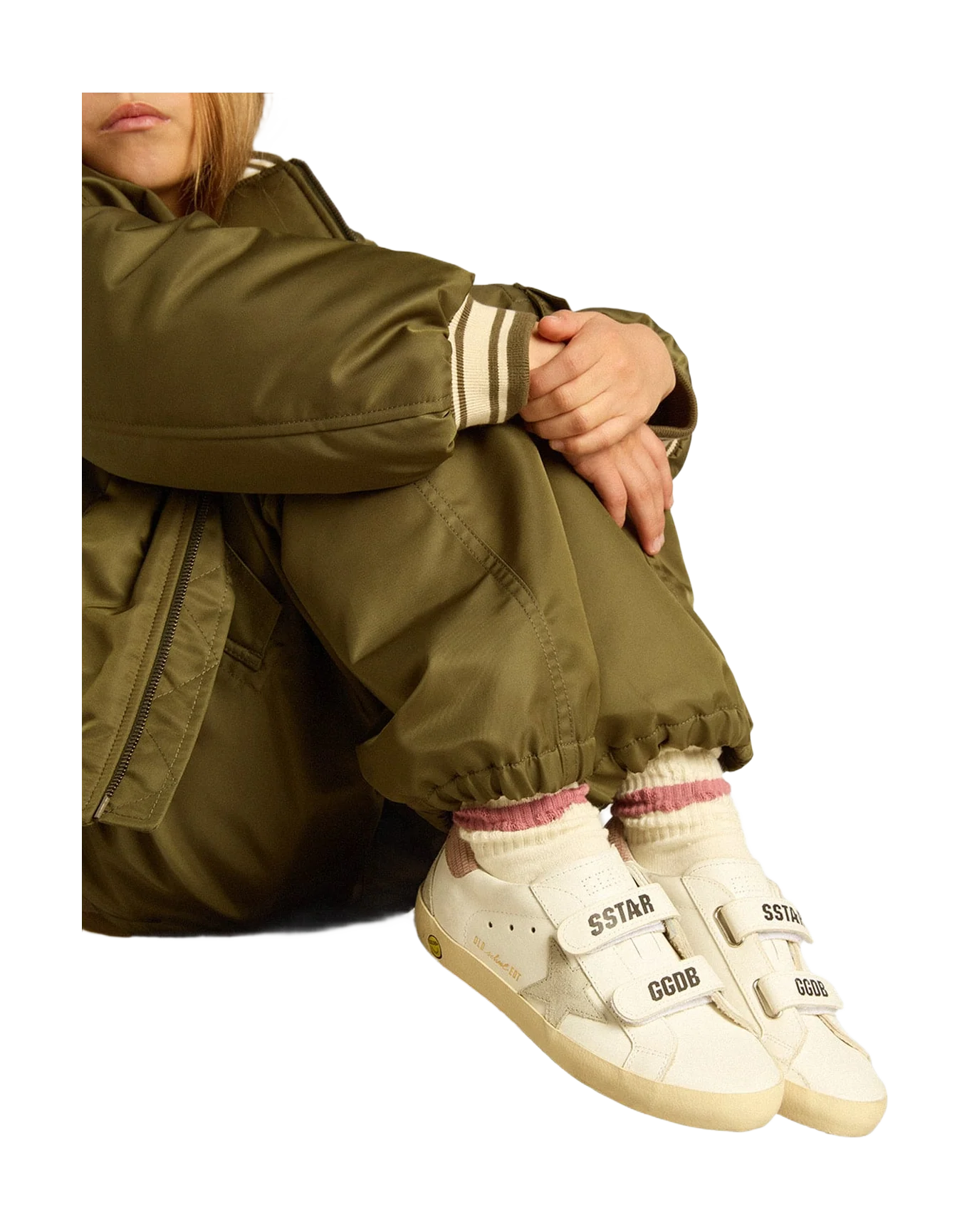 Kids | Junior Old School Leather with Gray Suede Star & Old Rose Heel Tab | White x Ice x Antique Pink - Image 6