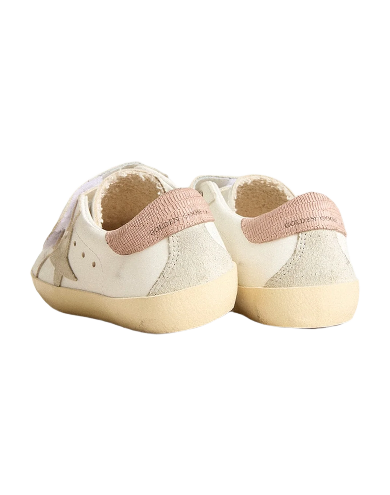 Kids | Junior Old School Leather with Gray Suede Star & Old Rose Heel Tab | White x Ice x Antique Pink - Image 7