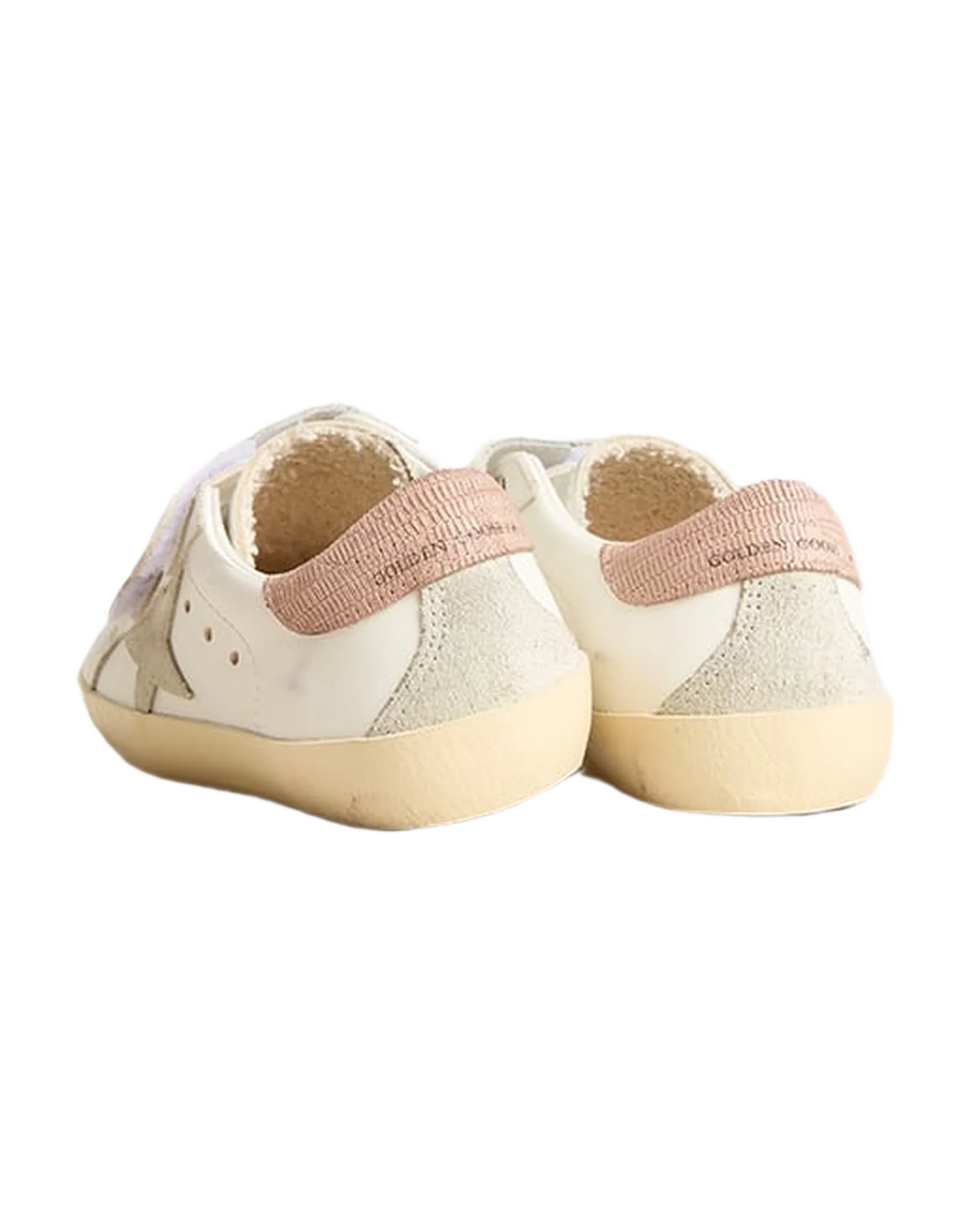 Kids | Junior Old School Leather with Gray Suede Star & Old Rose Heel Tab | White x Ice x Antique Pink - Image 8