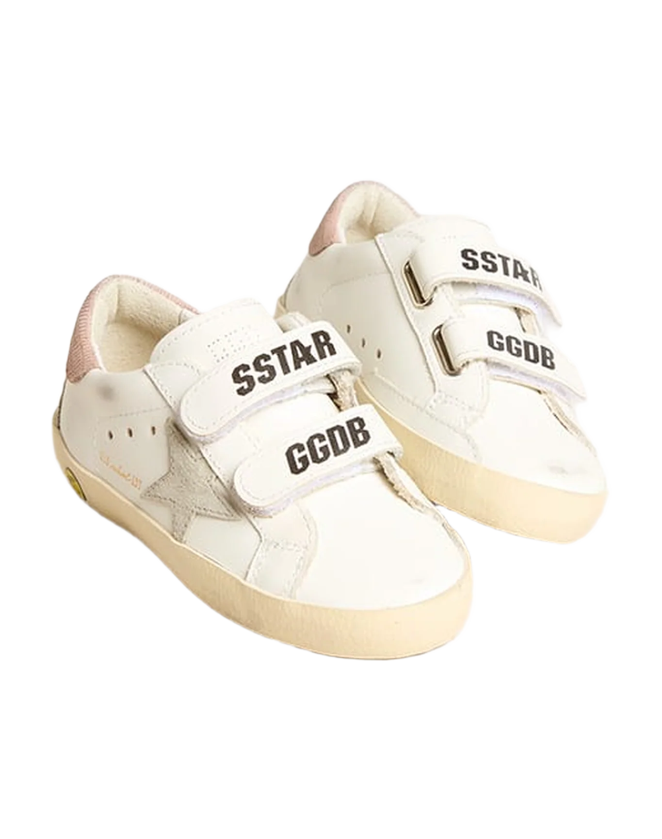 Kids | Junior Old School Leather with Gray Suede Star & Old Rose Heel Tab | White x Ice x Antique Pink - Image 9