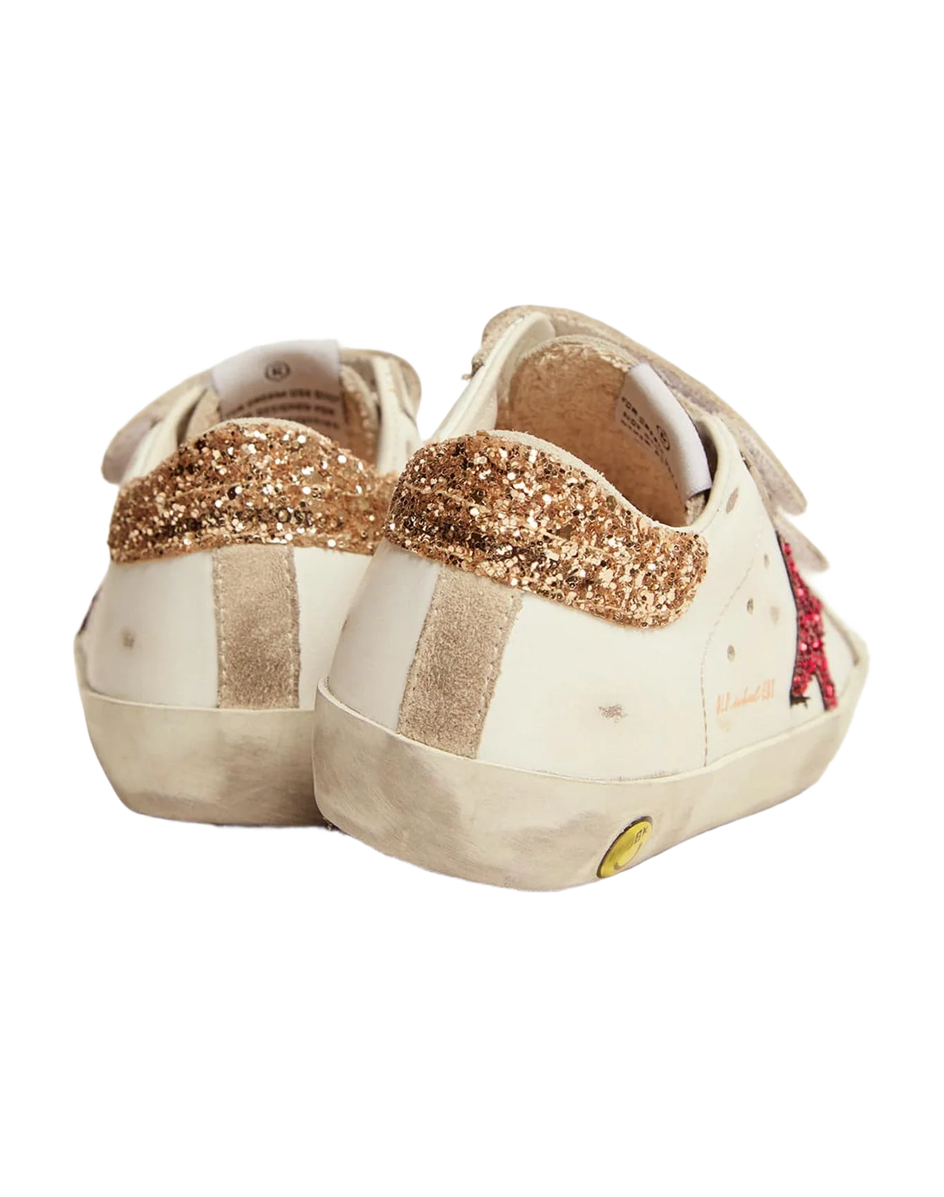 Kids | Junior Old School Sneakers with Colored Glitter Star & Heel Tab | White x Red x Ice x Gold x - Image 2