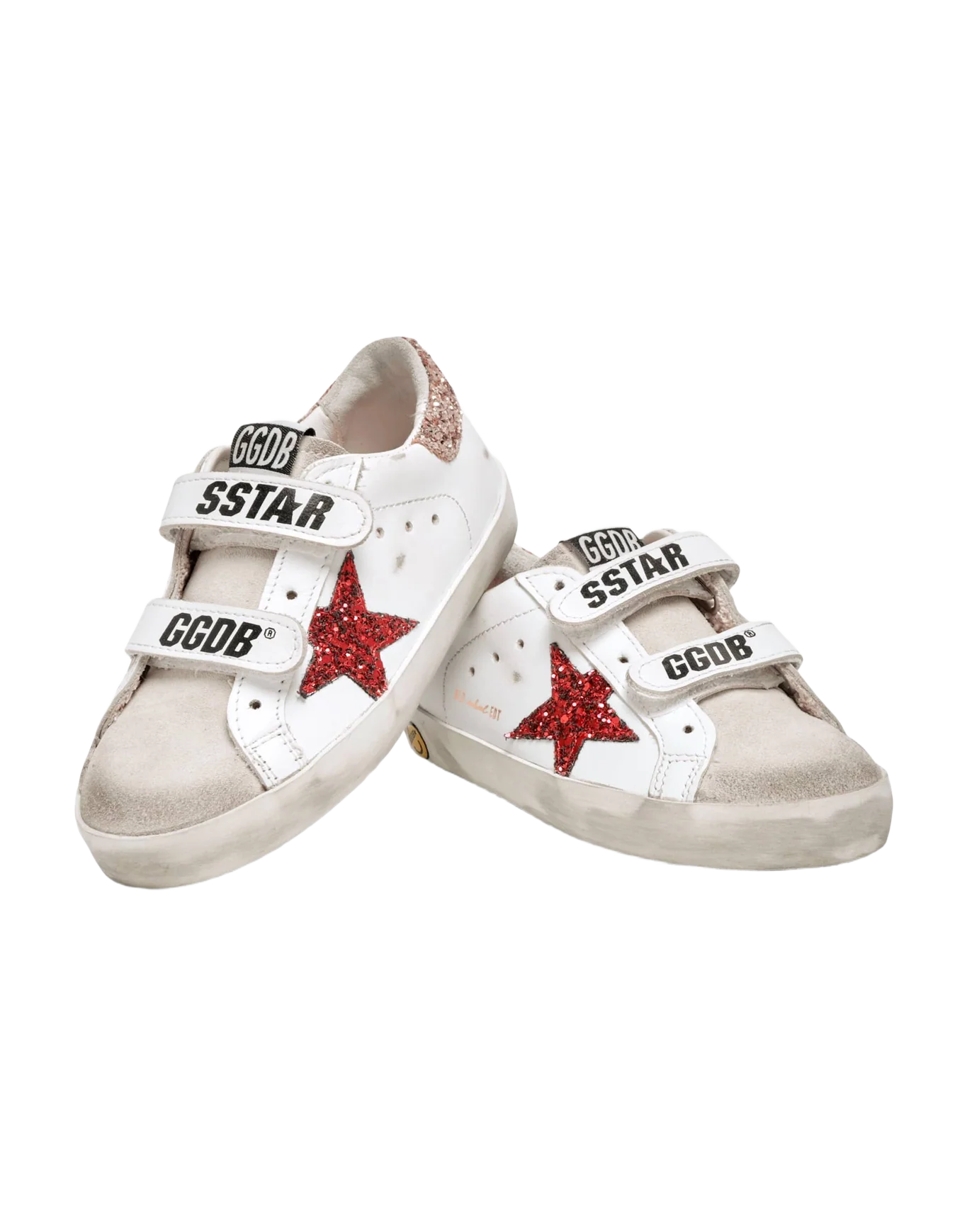 Kids | Junior Old School Sneakers with Colored Glitter Star & Heel Tab | White x Red x Ice x Gold x - Image 3