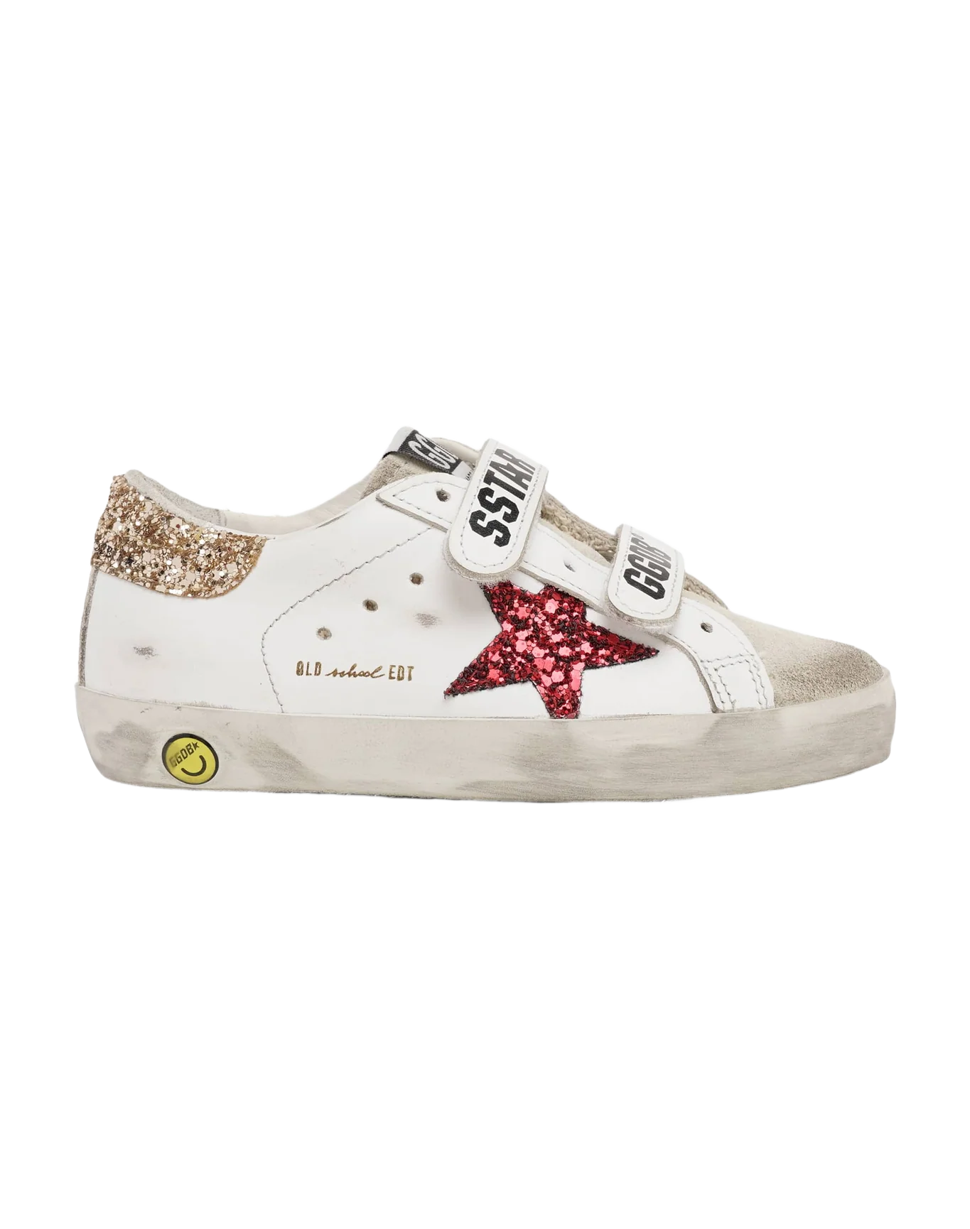 Kids | Junior Old School Sneakers with Colored Glitter Star & Heel Tab | White x Red x Ice x Gold x - Image 5