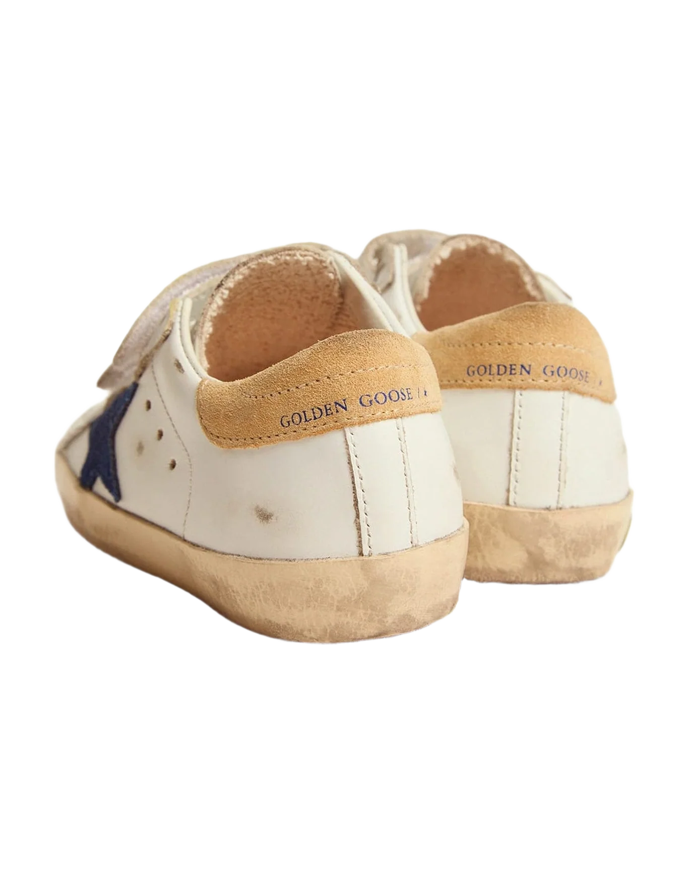 Kids | Junior Old School Sneakers with Sand-Colored Heel Tab & Blue Star | White x Royal Blue x Sand