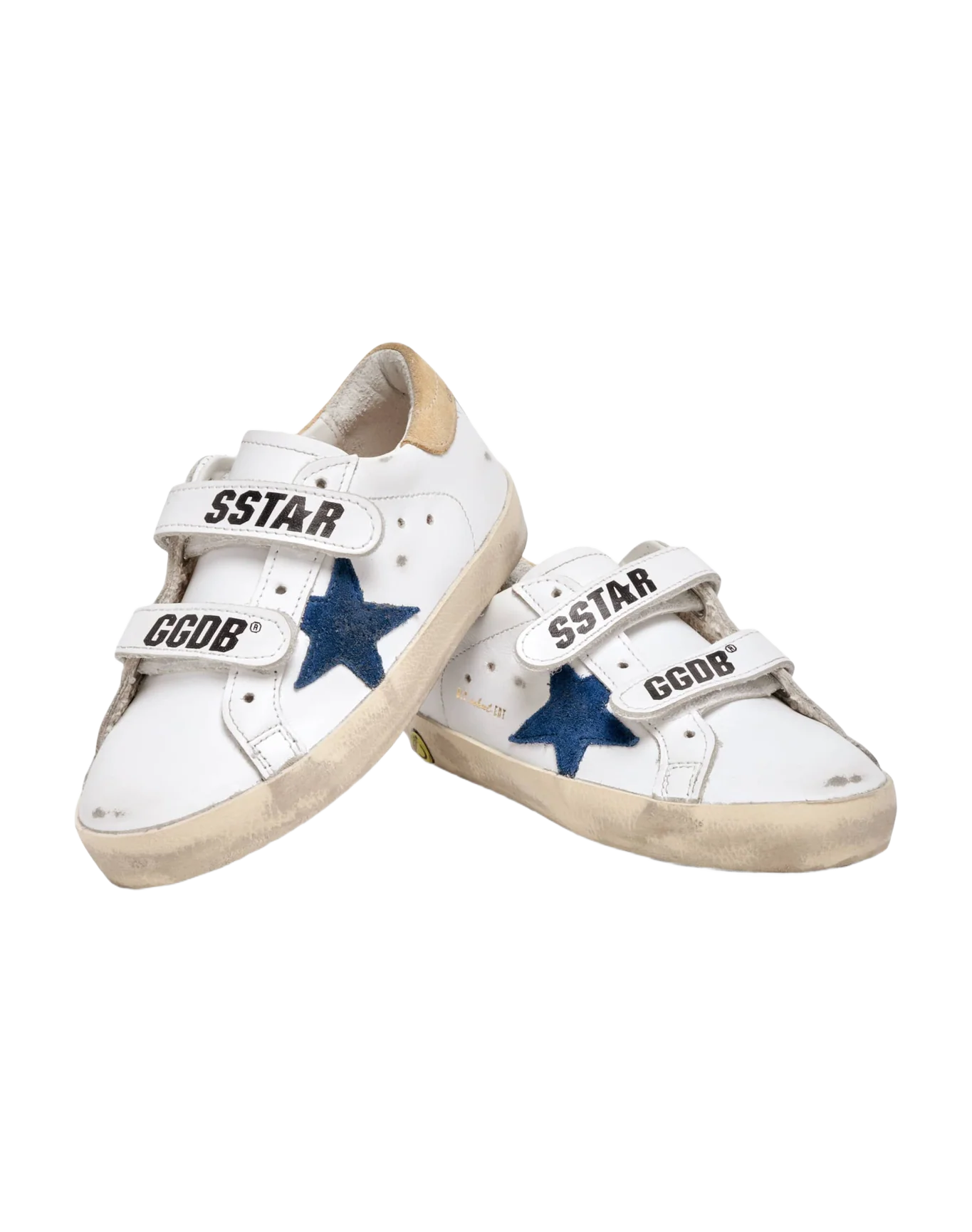 Kids | Junior Old School Sneakers with Sand-Colored Heel Tab & Blue Star | White x Royal Blue x Sand - Image 3