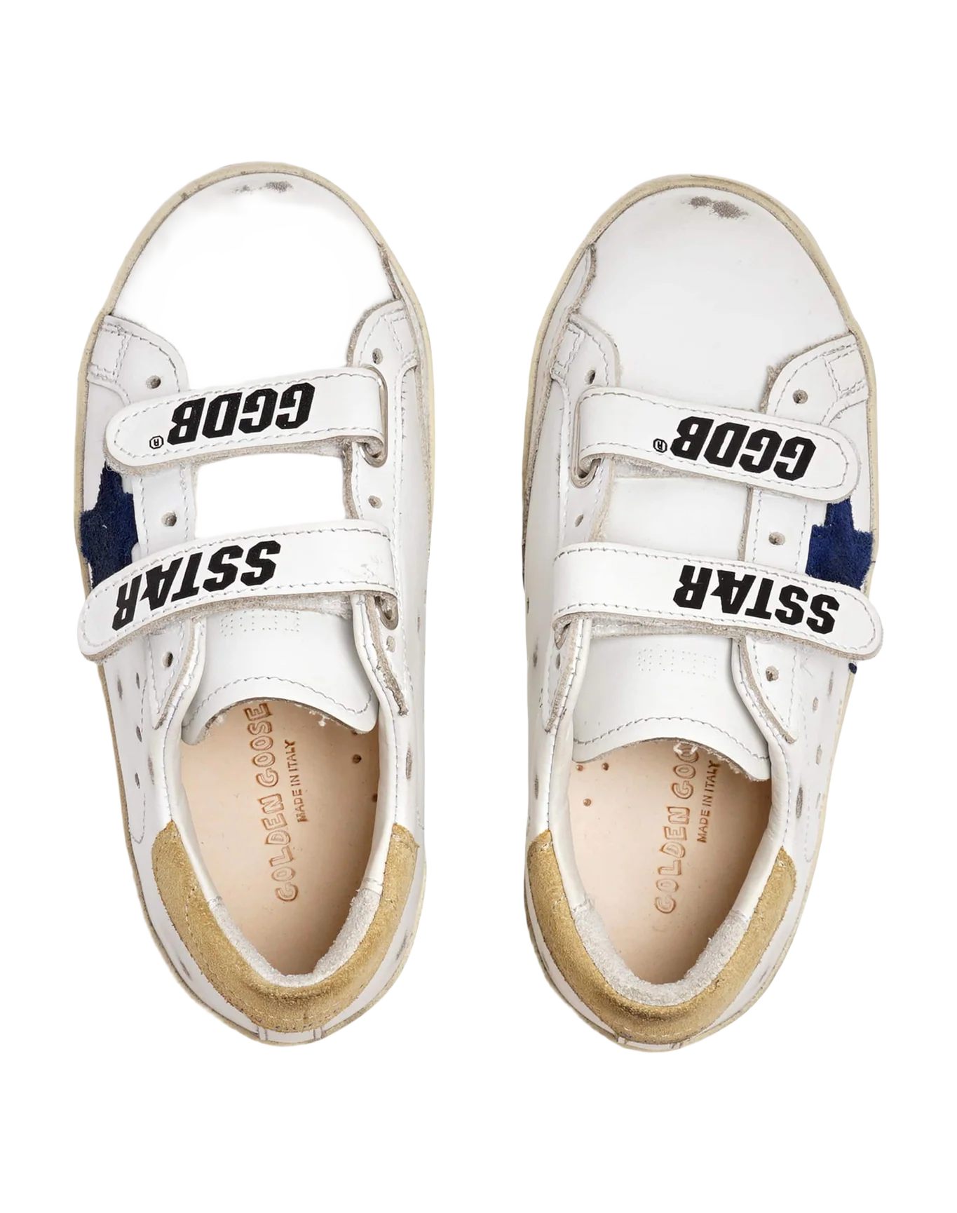 Kids | Junior Old School Sneakers with Sand-Colored Heel Tab & Blue Star | White x Royal Blue x Sand - Image 4