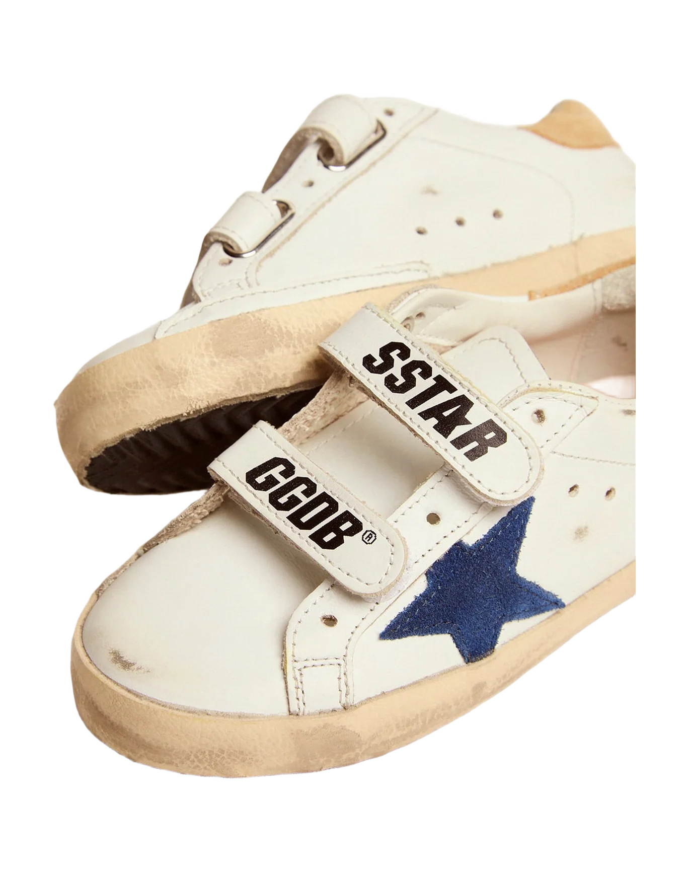 Kids | Junior Old School Sneakers with Sand-Colored Heel Tab & Blue Star | White x Royal Blue x Sand - Image 5