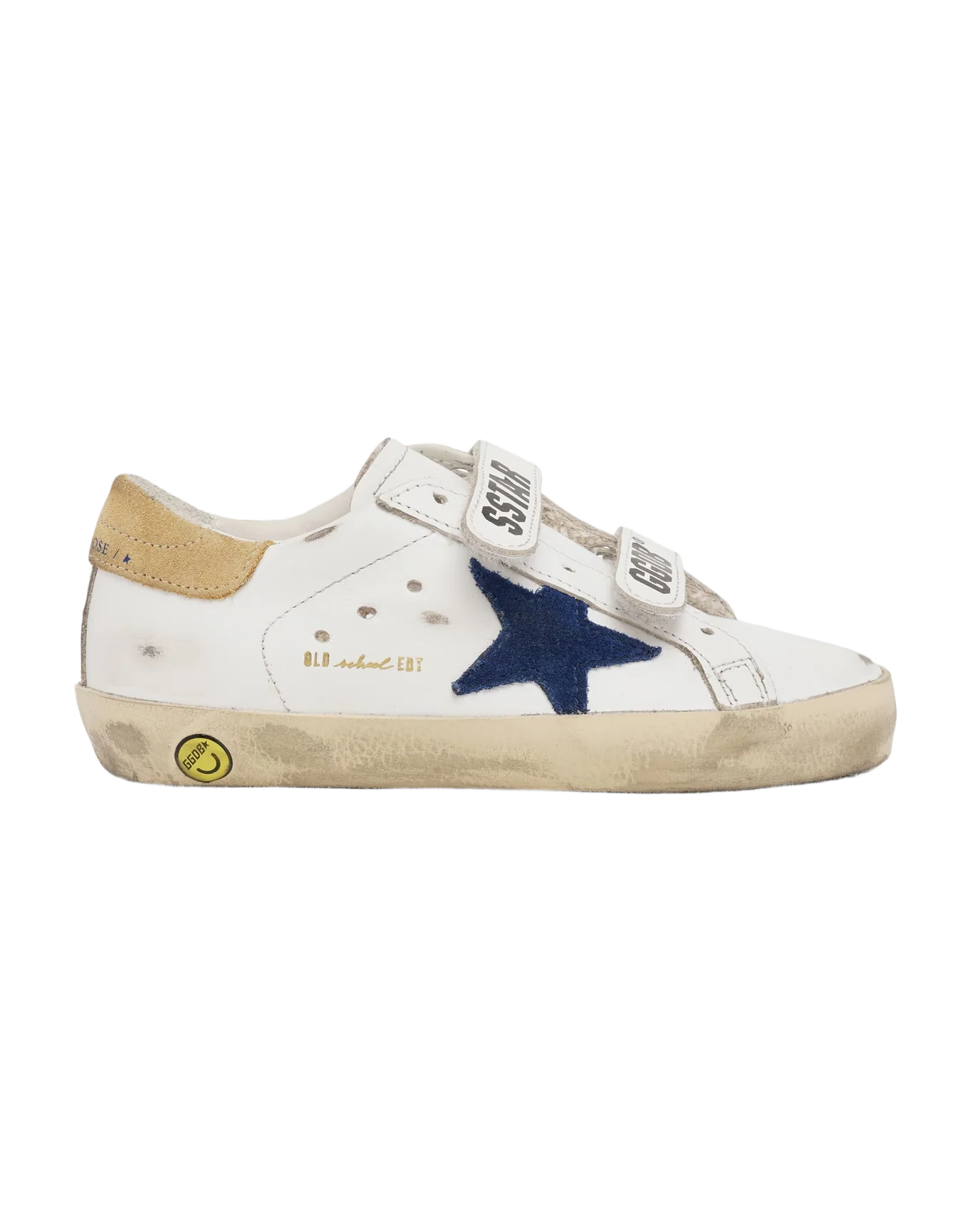 Kids | Junior Old School Sneakers with Sand-Colored Heel Tab & Blue Star | White x Royal Blue x Sand - Image 7