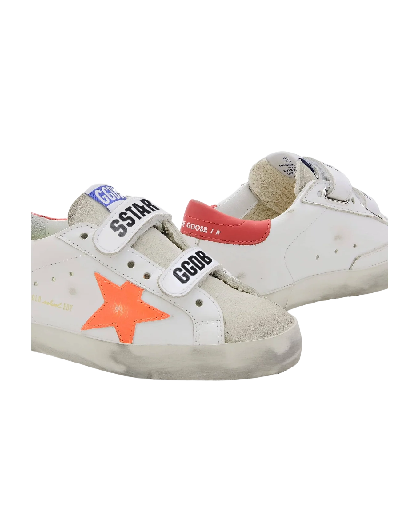 Kids | Junior Old School Sneakers with Velcro Fastening & Fluorescent Orange Star | White x Ice x Orange Fluo x Cherry Red - Image 5