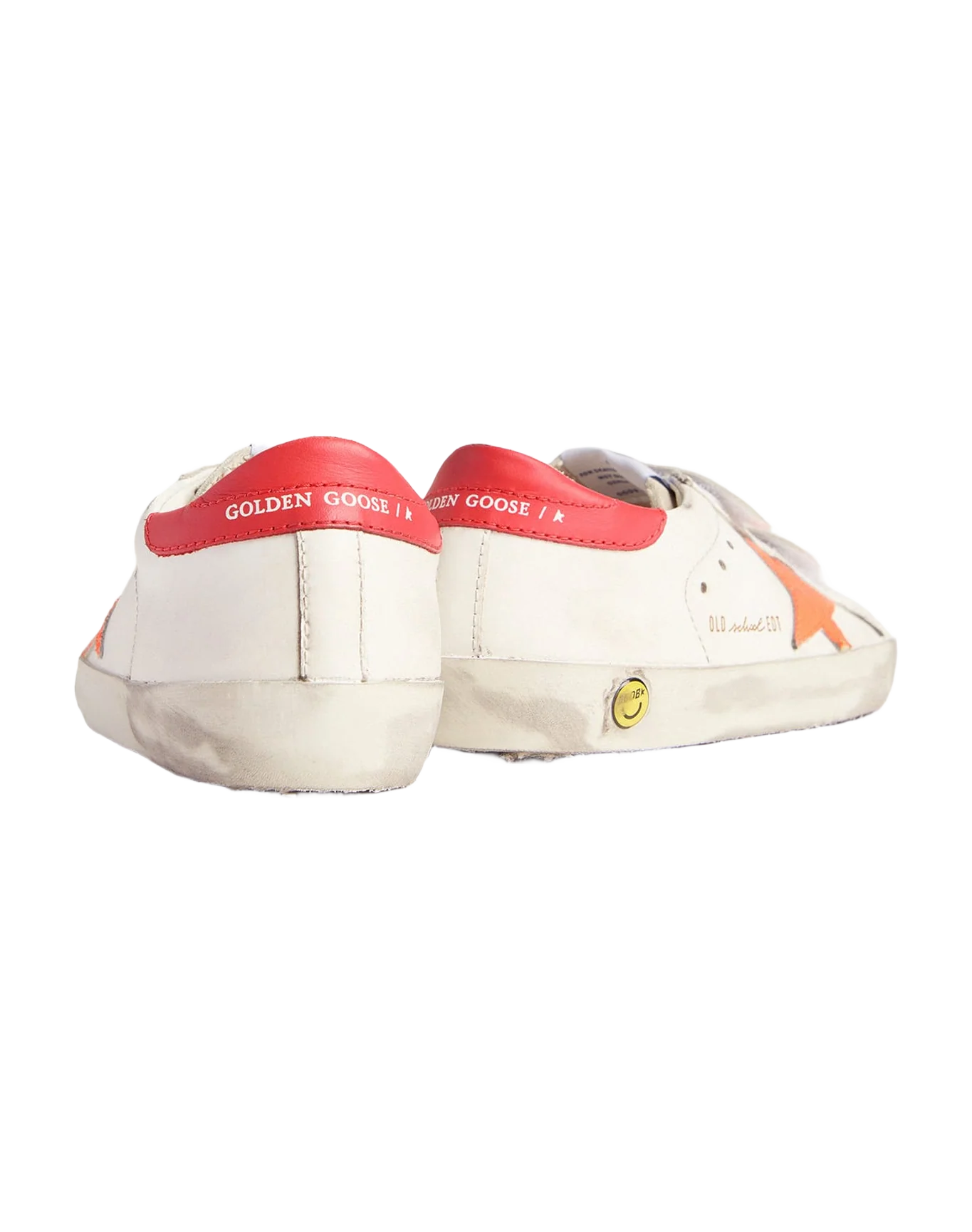Kids | Junior Old School Sneakers with Velcro Fastening & Fluorescent Orange Star | White x Ice x Orange Fluo x Cherry Red - Image 6