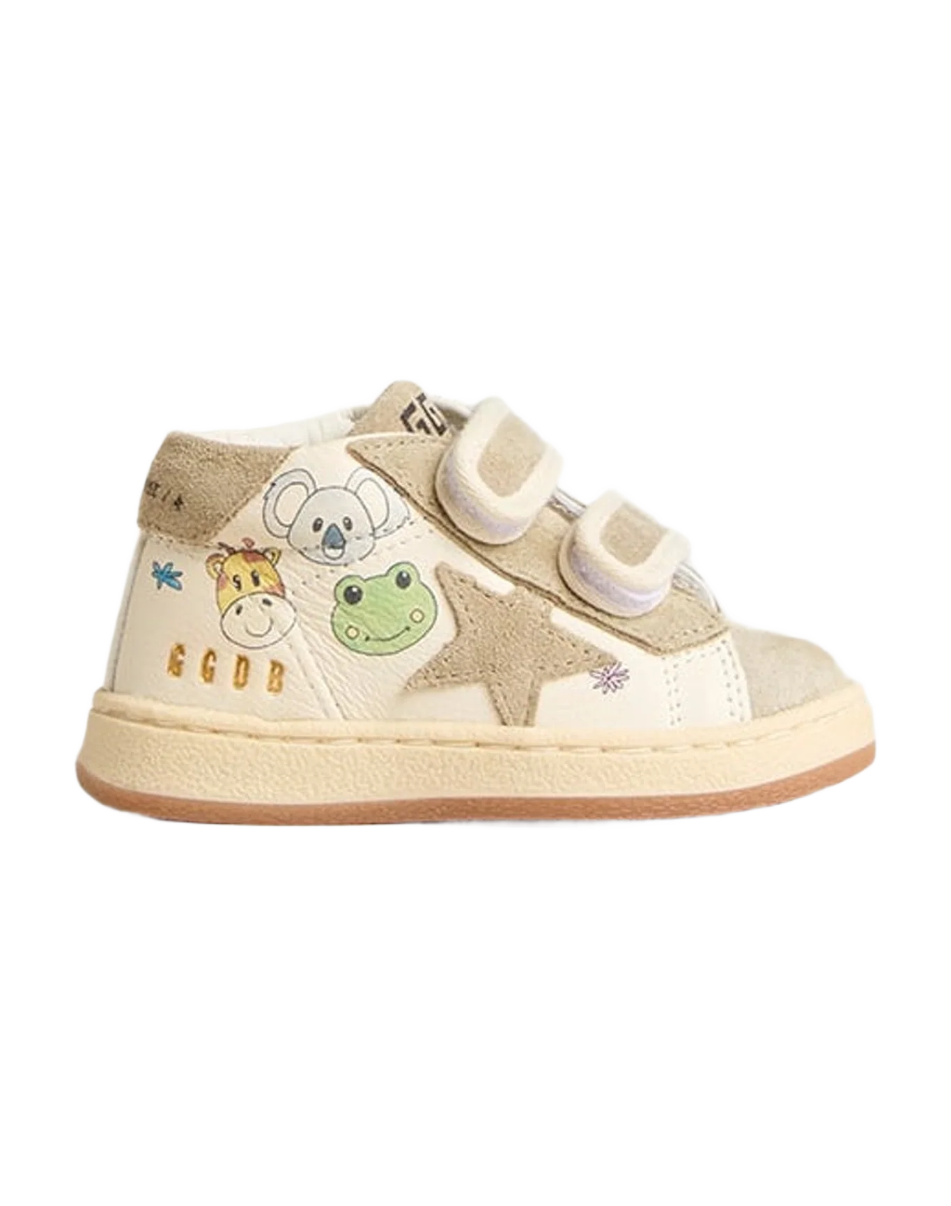 Kids | Juniorjune White Nappa with Beige Suede Star & Heel Tab | White x Ice x Multicolor