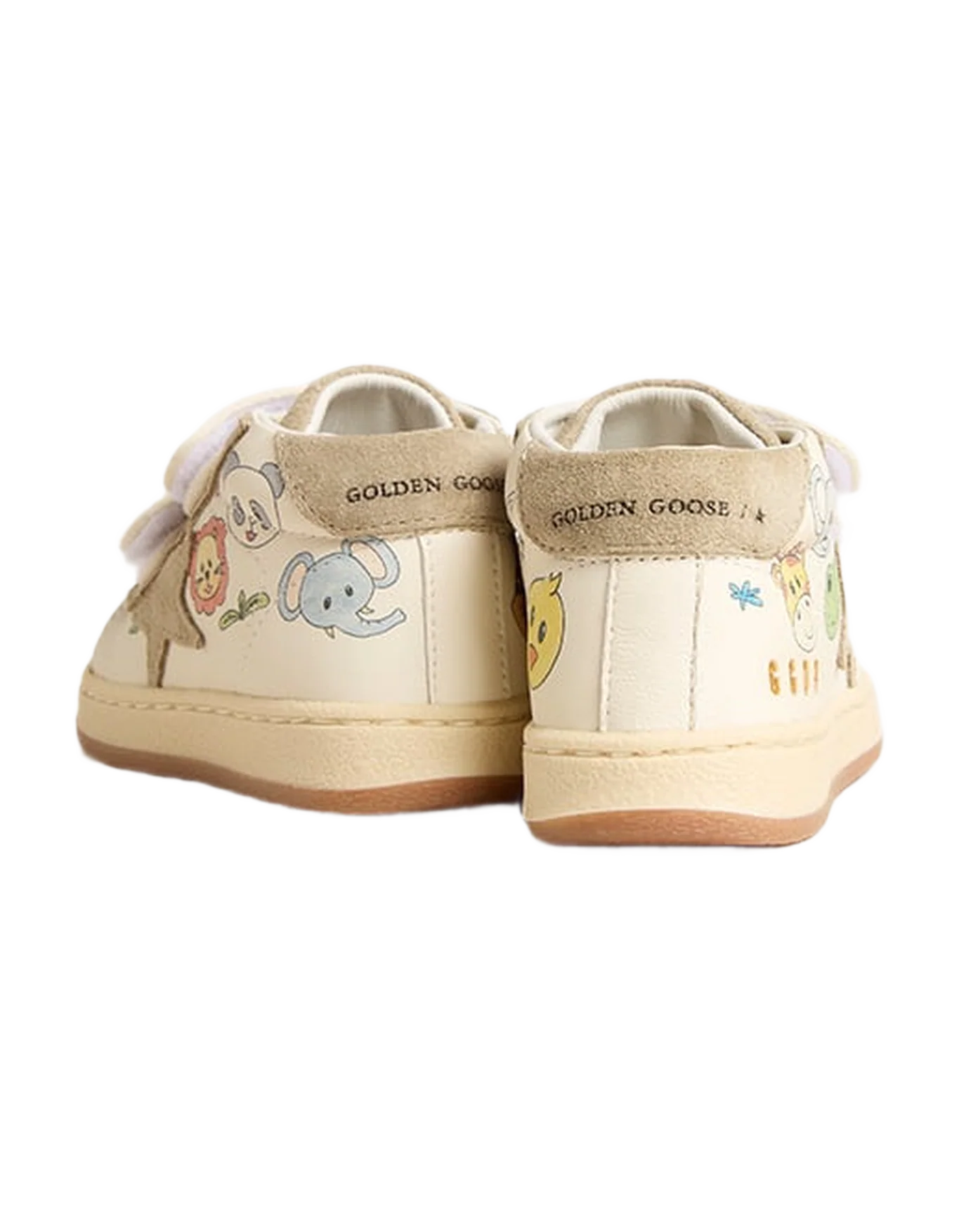 Kids | Juniorjune White Nappa with Beige Suede Star & Heel Tab | White x Ice x Multicolor - Image 2
