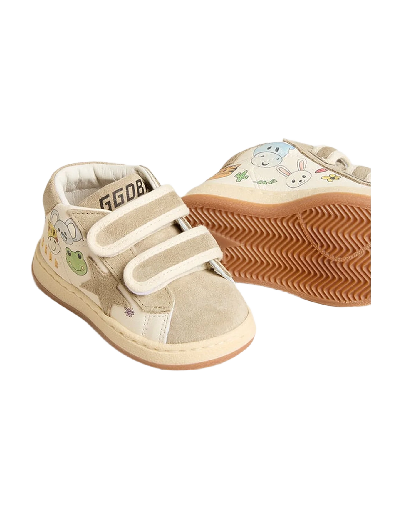 Kids | Juniorjune White Nappa with Beige Suede Star & Heel Tab | White x Ice x Multicolor - Image 3