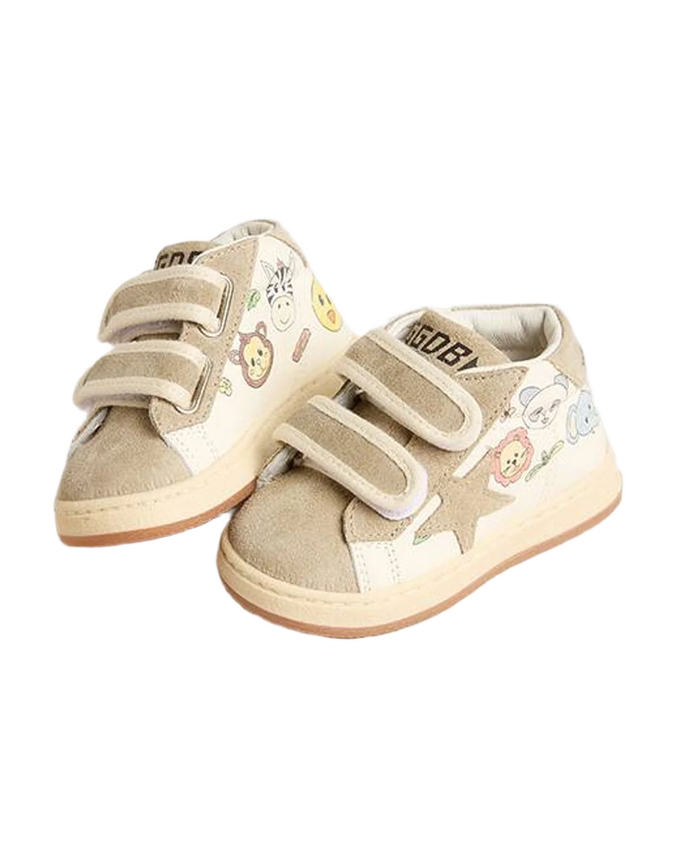 Kids | Juniorjune White Nappa with Beige Suede Star & Heel Tab | White x Ice x Multicolor - Image 4