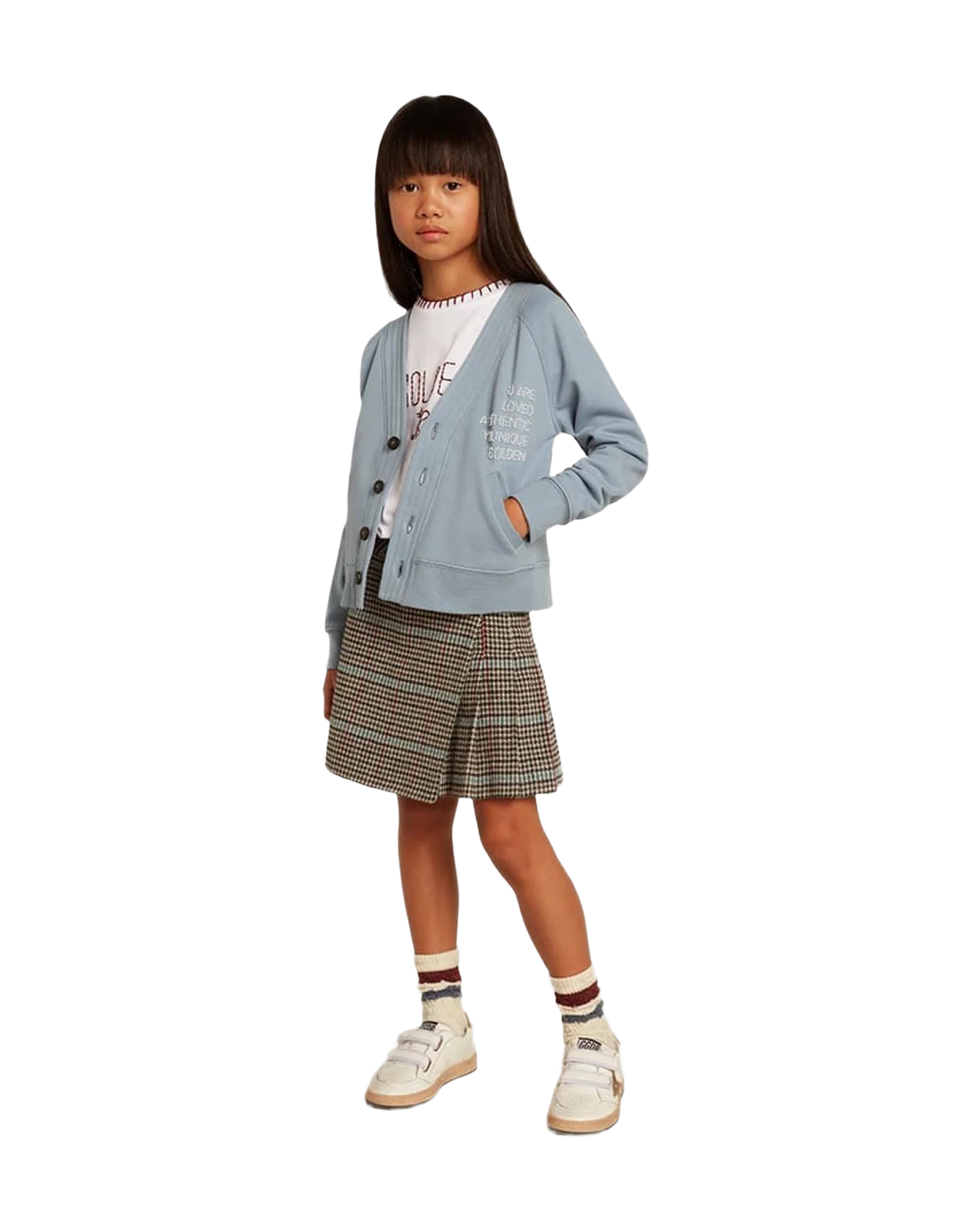 Kids | Light Blue Cotton Cardigan with Beaded Lettering | Citadel