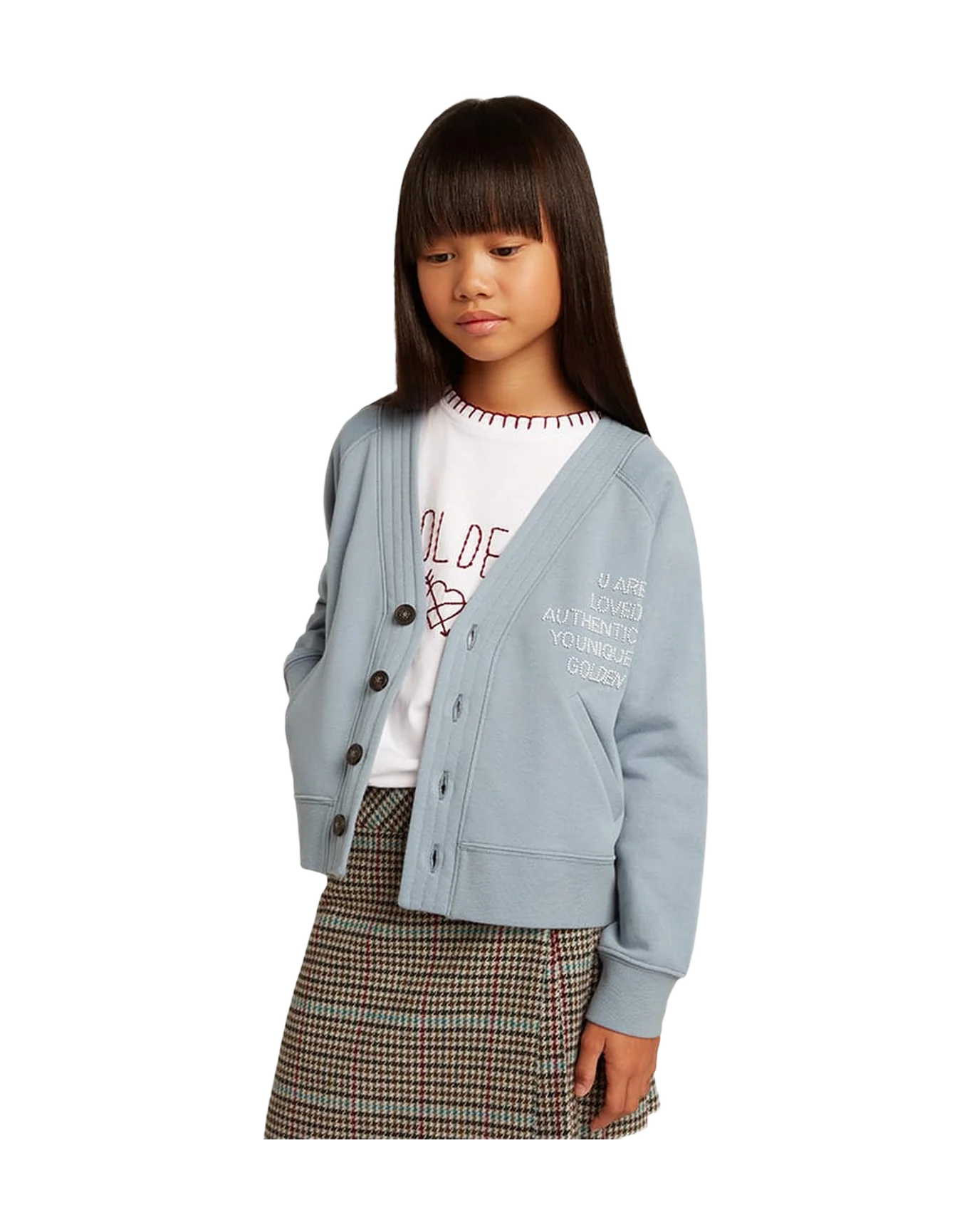 Kids | Light Blue Cotton Cardigan with Beaded Lettering | Citadel - Image 3