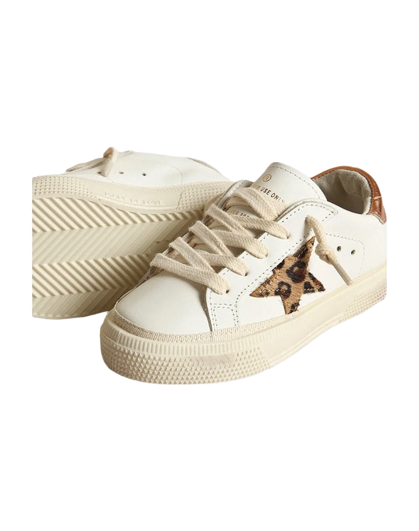 Kids | May Junior with Beige Brown Leo Star & Brown Heel Tab | White x Beige Brown Leo x Chocolate Brown