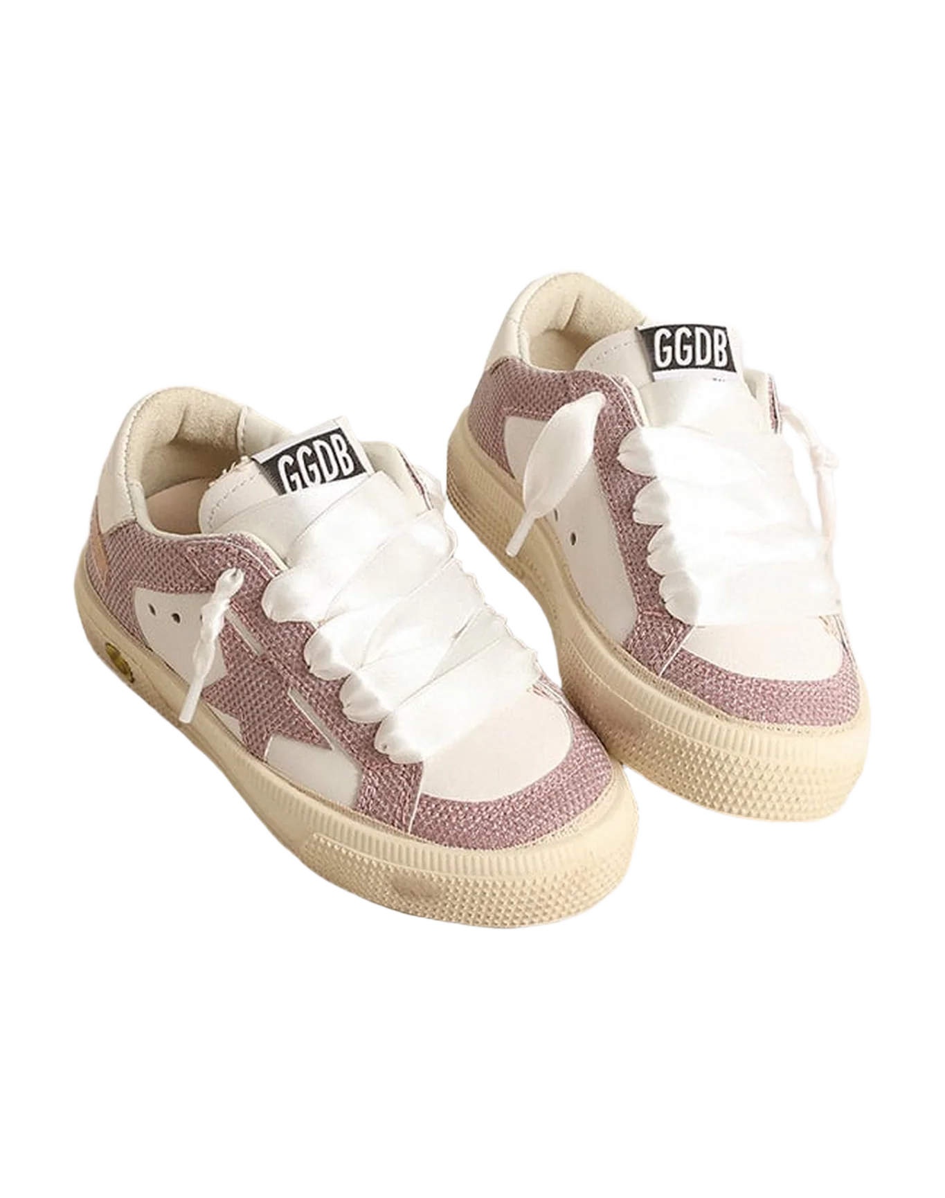 Kids | May Junior with Pink Glitter & Cream Heel Tab | White x Pink - Image 2