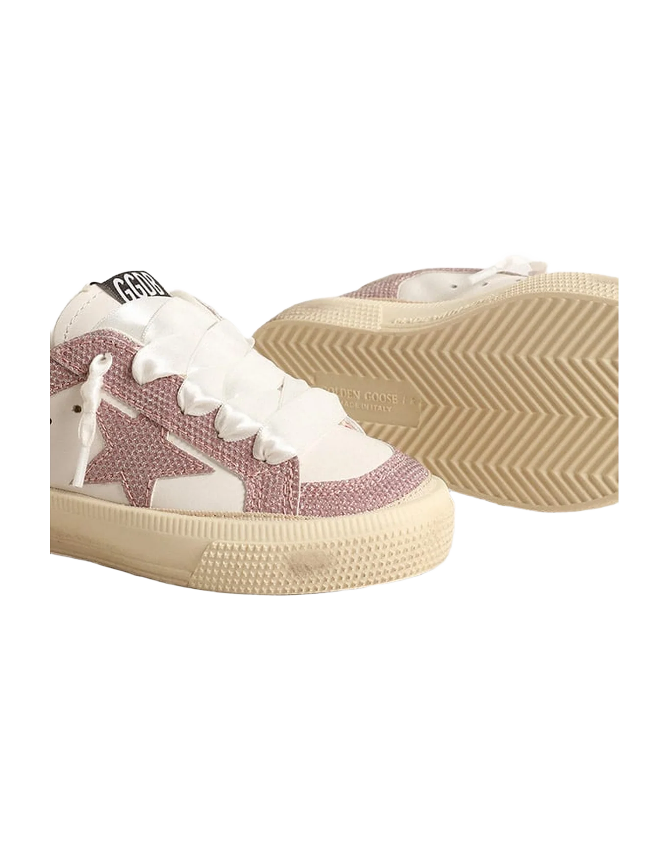 Kids | May Junior with Pink Glitter & Cream Heel Tab | White x Pink - Image 4