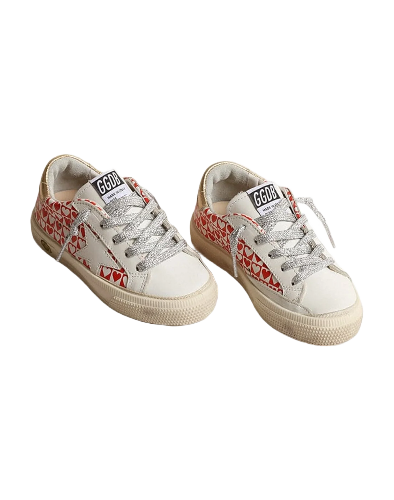 Kids | May Junior with Red & White Hearts & Golden Heel Tab | White x Red Hearts x Gold