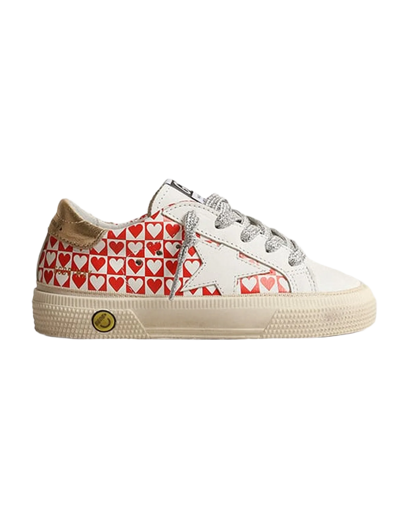 Kids | May Junior with Red & White Hearts & Golden Heel Tab | White x Red Hearts x Gold - Image 5