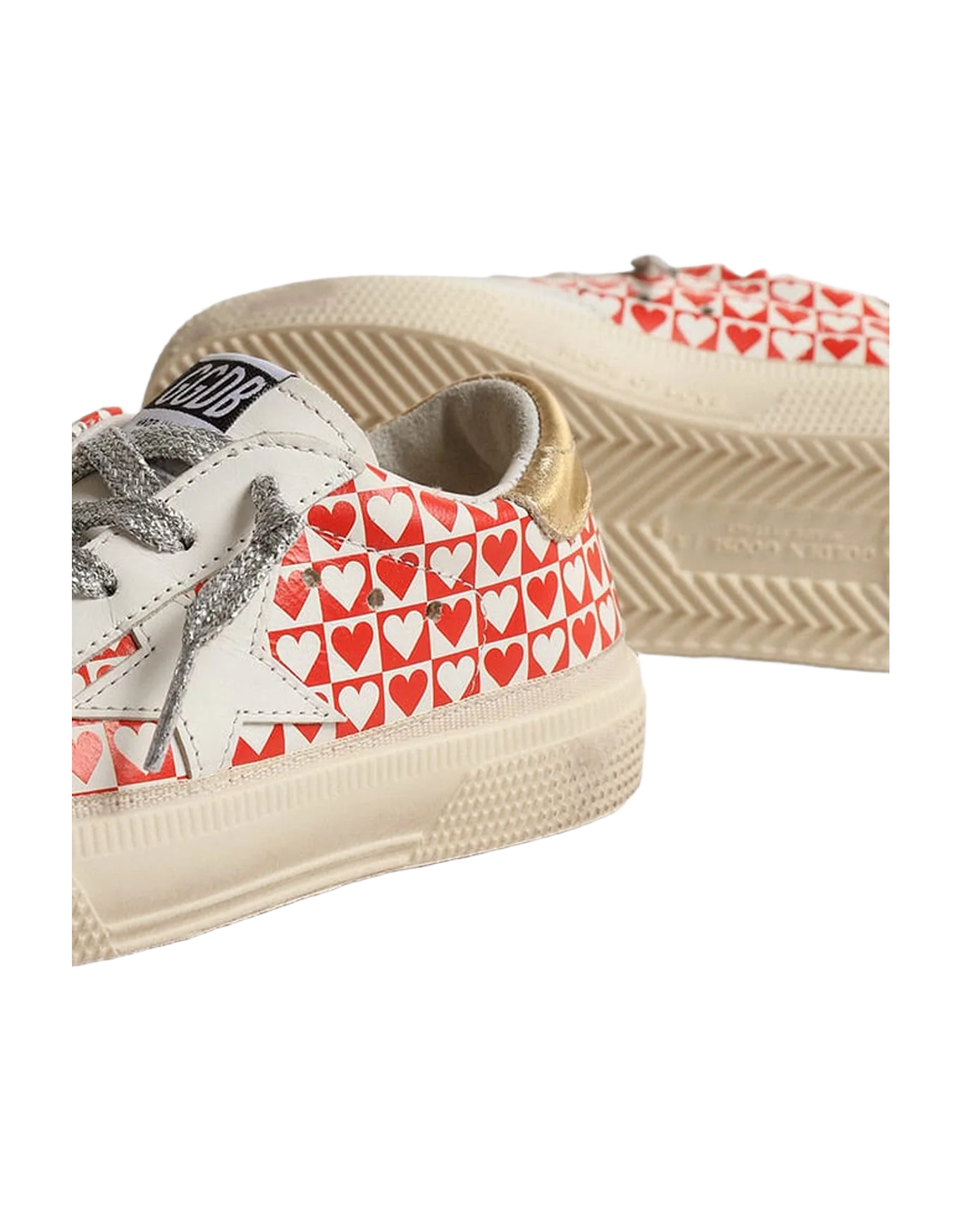 Kids | May Junior with Red & White Hearts & Golden Heel Tab | White x Red Hearts x Gold - Image 7