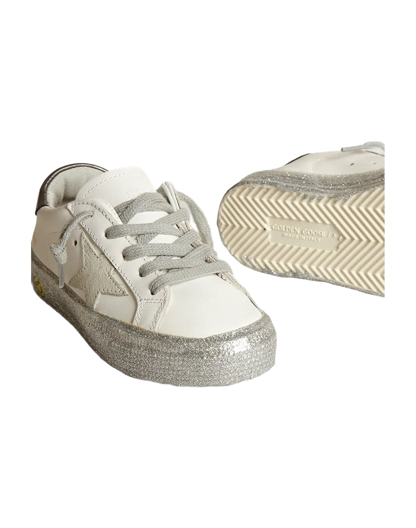 Kids | May Junior with White Leather, Silver Sole & Ice Star | White x Ice x Charcoal Grey - Image 2