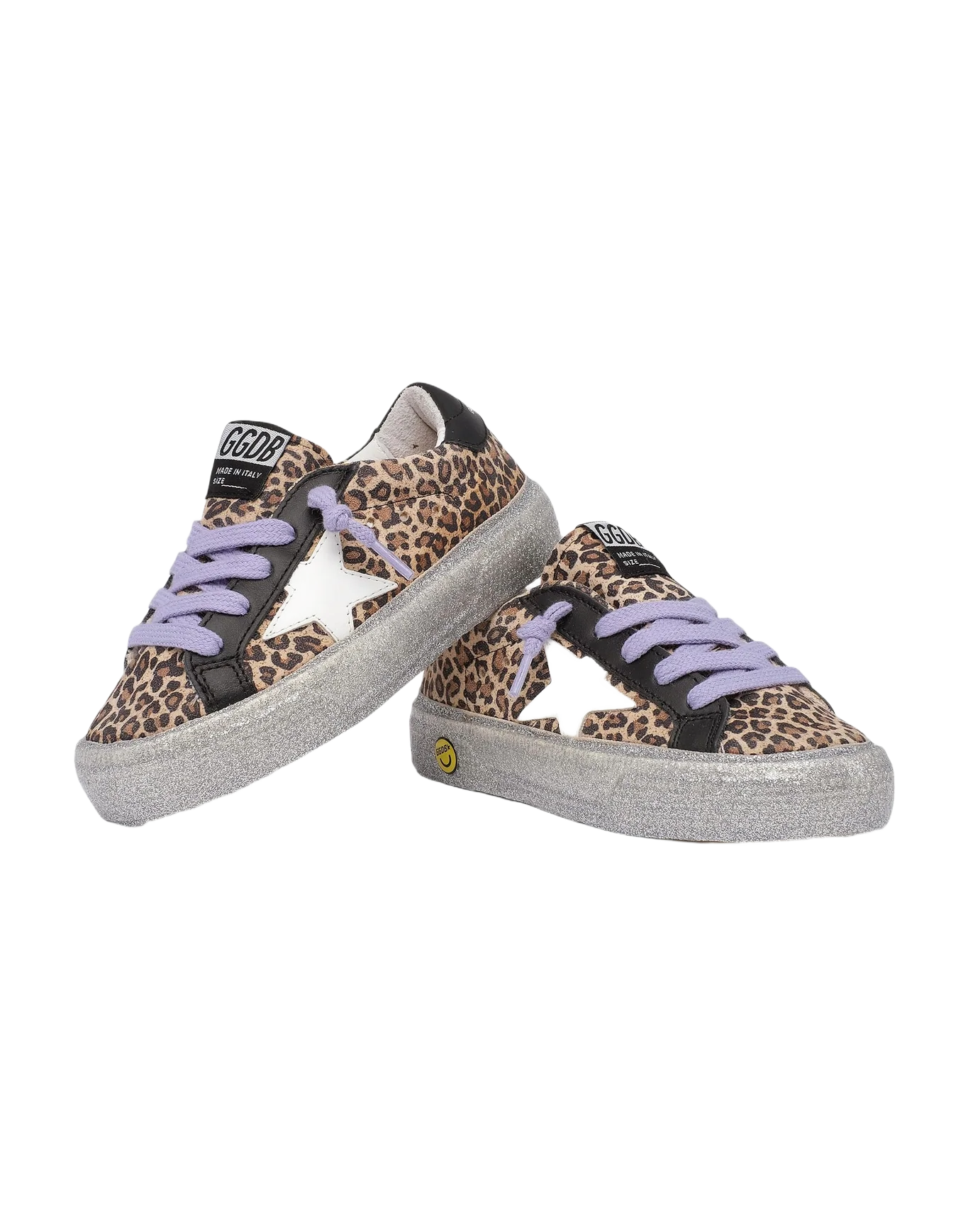 Kids | May Leopard with White Star & Black Heel Tab | Beige Brown Leo x White x Black - Image 3