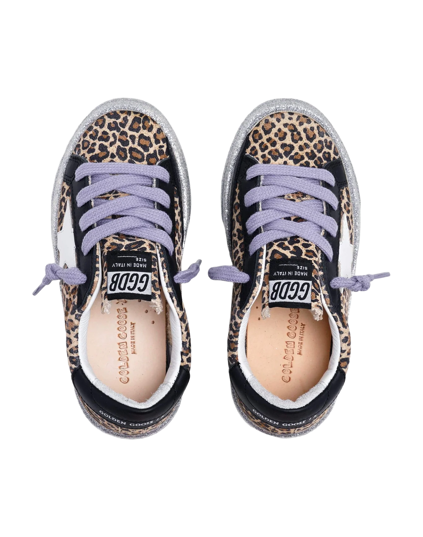 Kids | May Leopard with White Star & Black Heel Tab | Beige Brown Leo x White x Black - Image 4