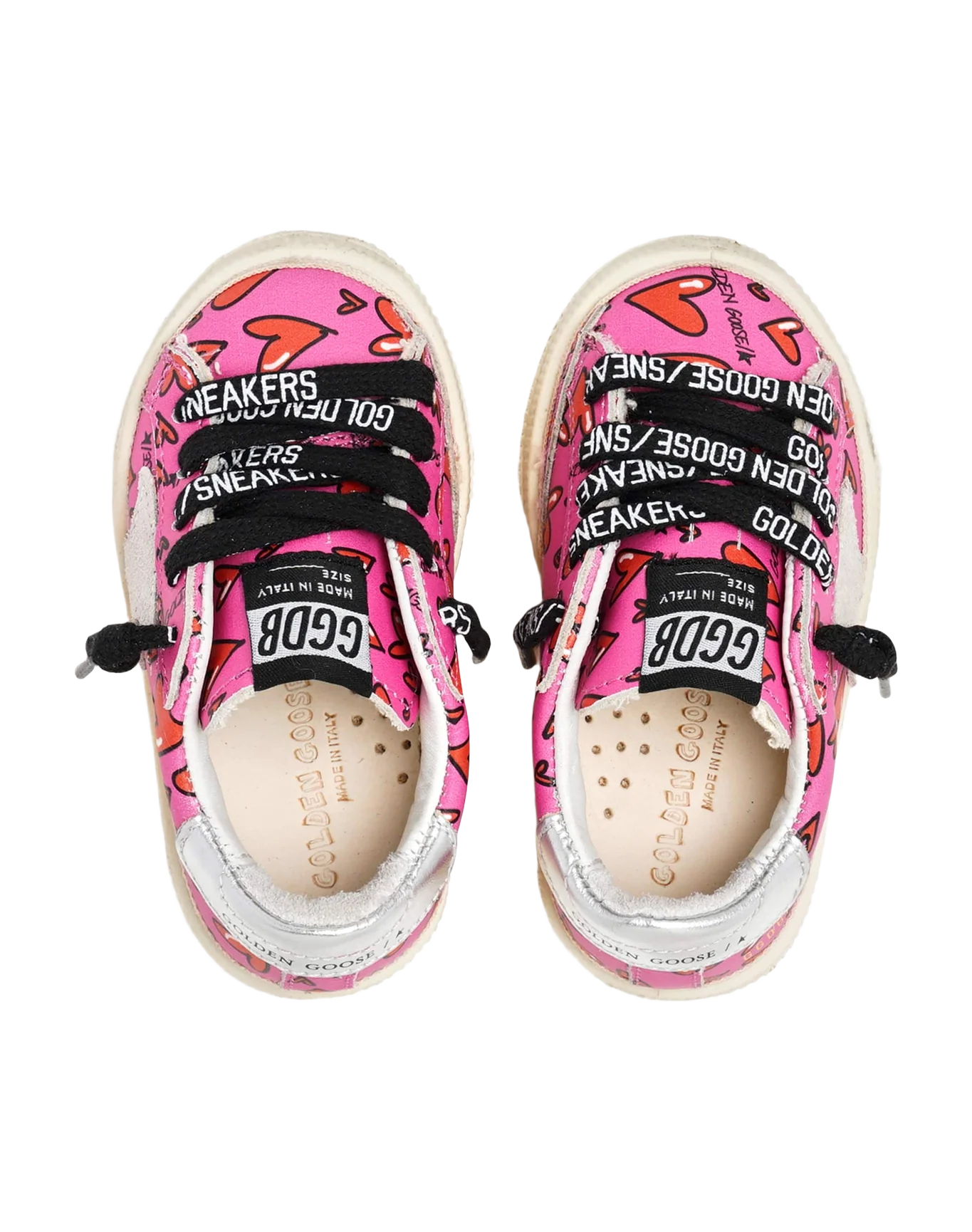 Kids | May Pink with Red Heart All Over & Silver Heel | Fluo Fuxia x Red x Ice x Silver - Image 4