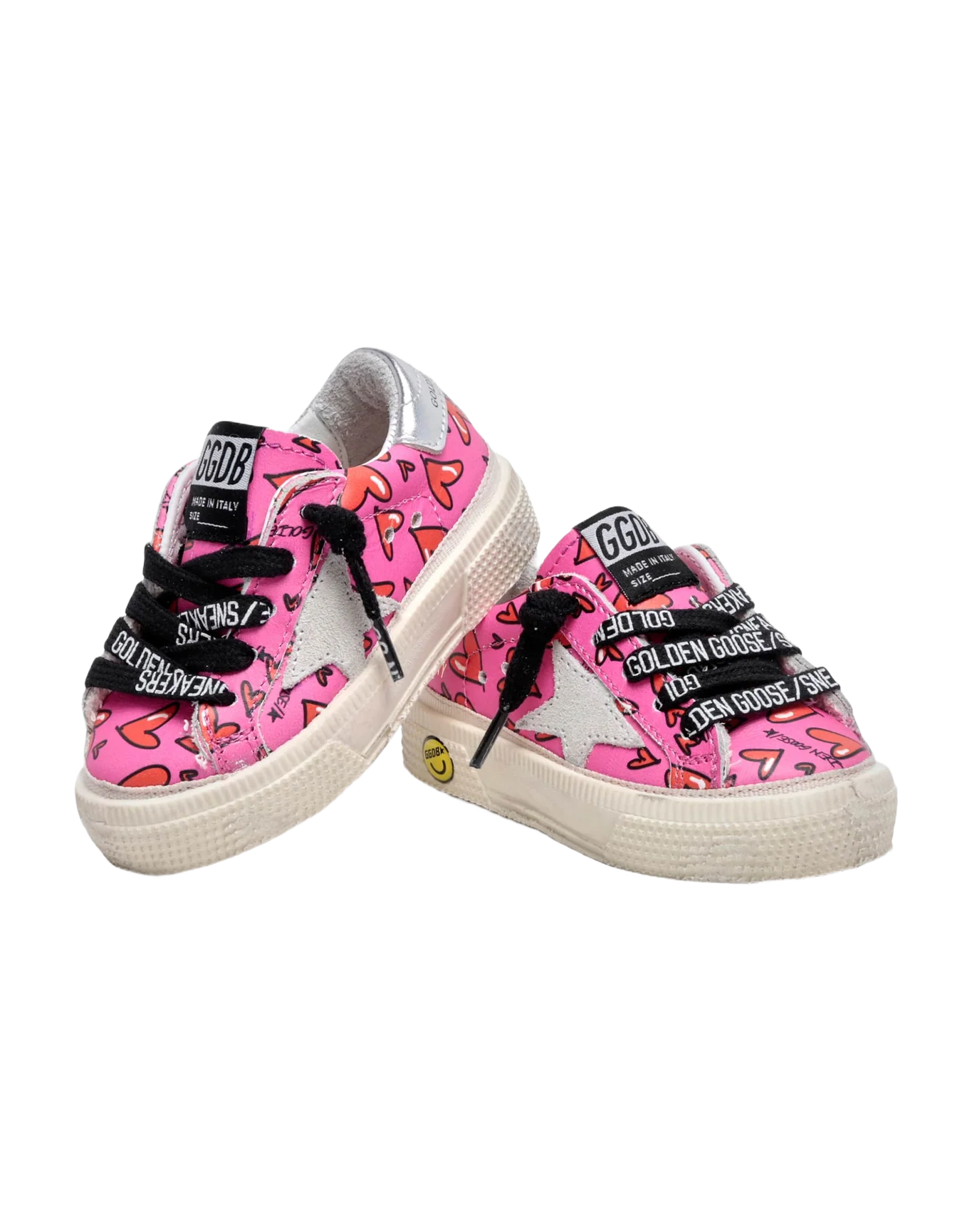 Kids | May Pink with Red Heart All Over & Silver Heel | Fluo Fuxia x Red x Ice x Silver - Image 6