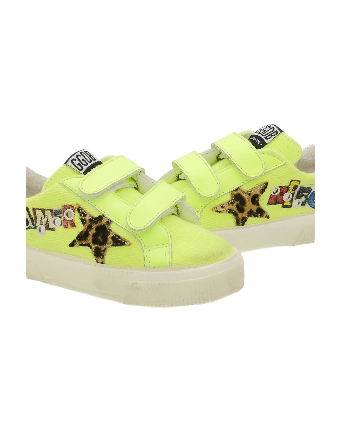 Kids | May School Canvas Upper with "Dreamer Rebel" Print | Yellow Fluo x Beige Brown Leo x Silver