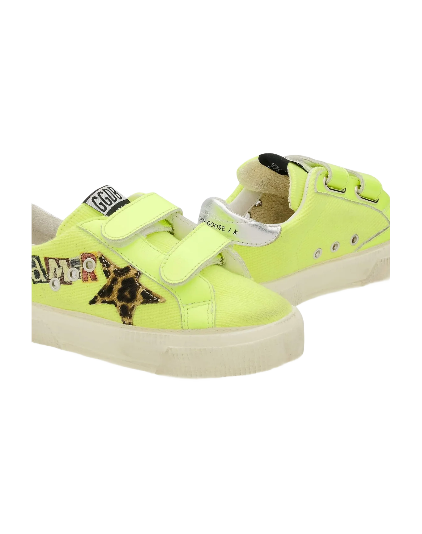 Kids | May School Canvas Upper with "Dreamer Rebel" Print | Yellow Fluo x Beige Brown Leo x Silver - Image 2