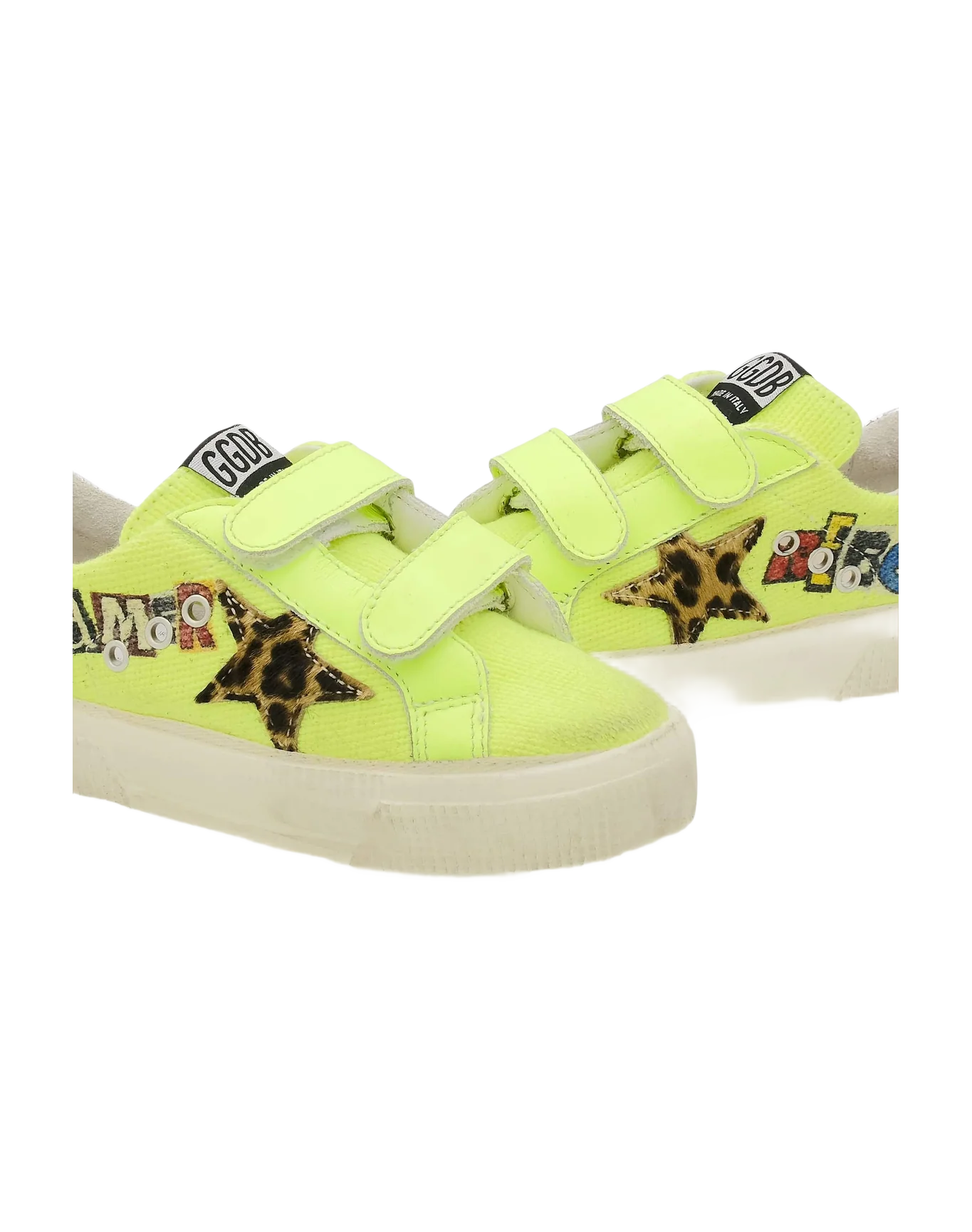 Kids | May School Canvas Upper with "Dreamer Rebel" Print | Yellow Fluo x Beige Brown Leo x Silver - Image 3