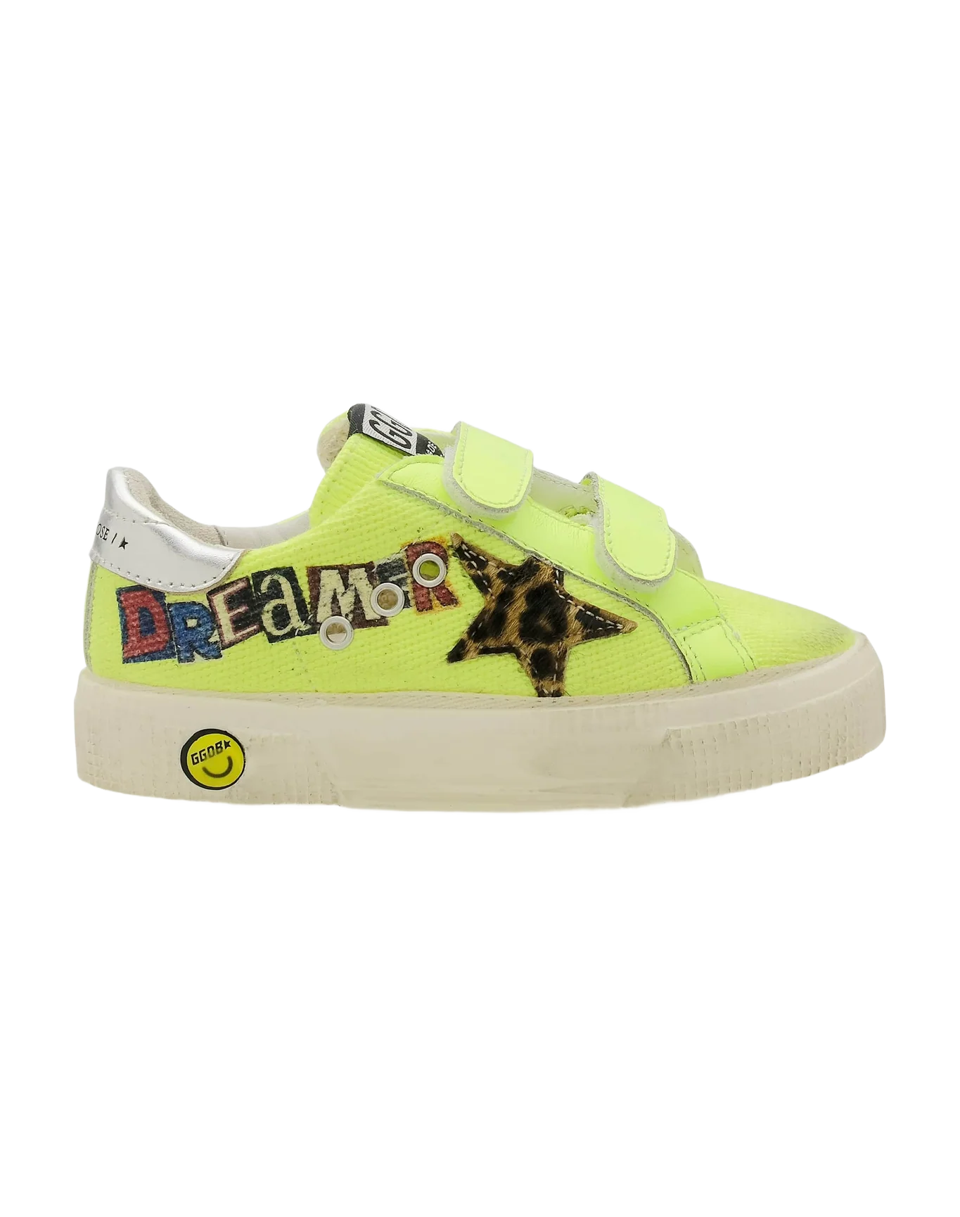 Kids | May School Canvas Upper with "Dreamer Rebel" Print | Yellow Fluo x Beige Brown Leo x Silver - Image 6