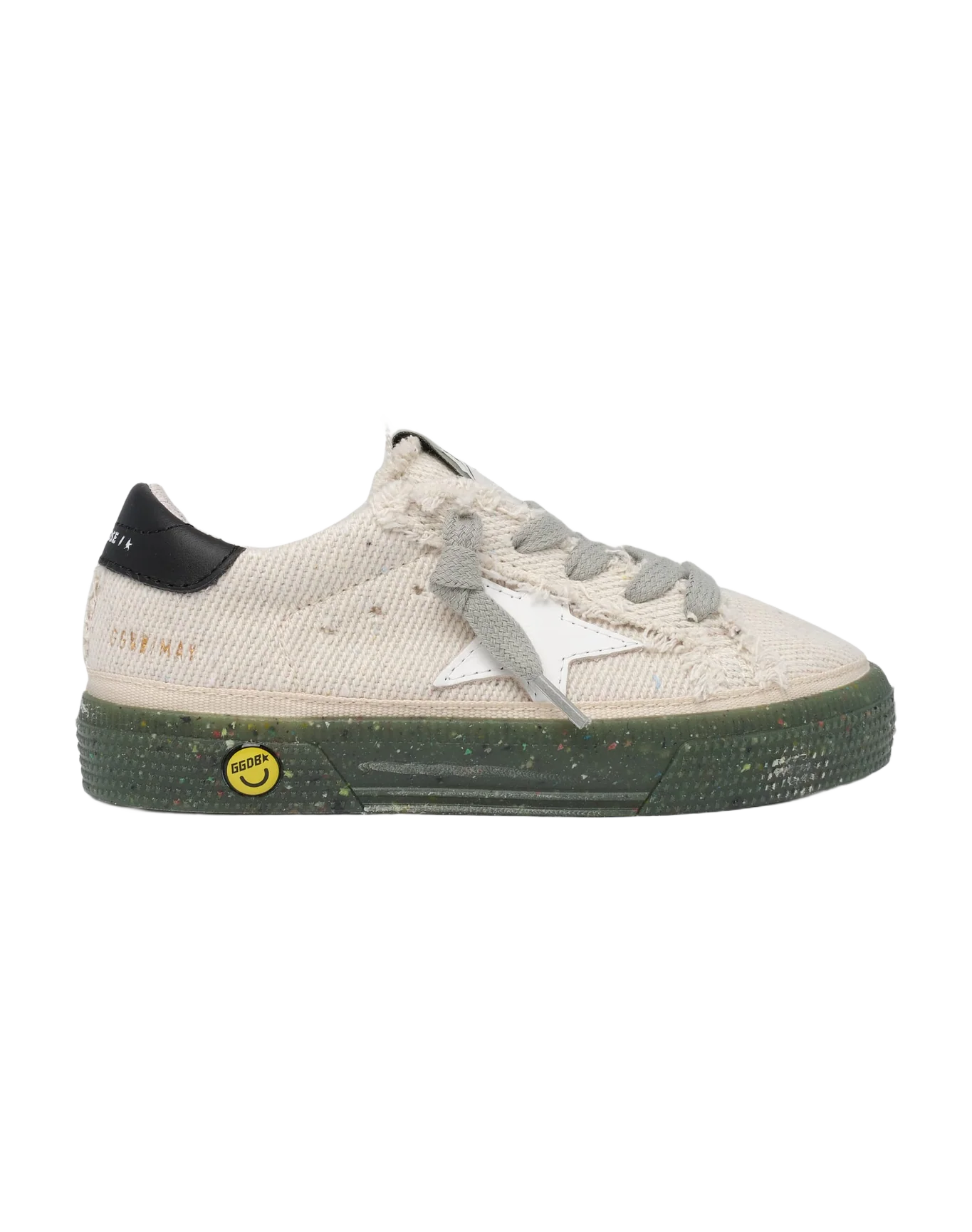 Kids | May Sneakers Junior with Military Green Base & White Star & Black Heel Tab | Off White x Black - Image 6