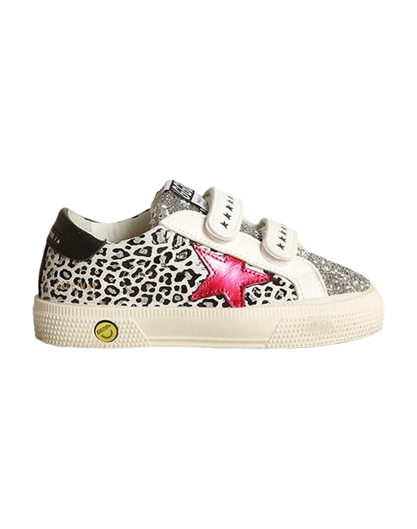 Kids | May Sneakers Leo Print Leather with Glitter Toe & Red Laminated Star | White Black Leo x Wine x Black (V1) - Image 2