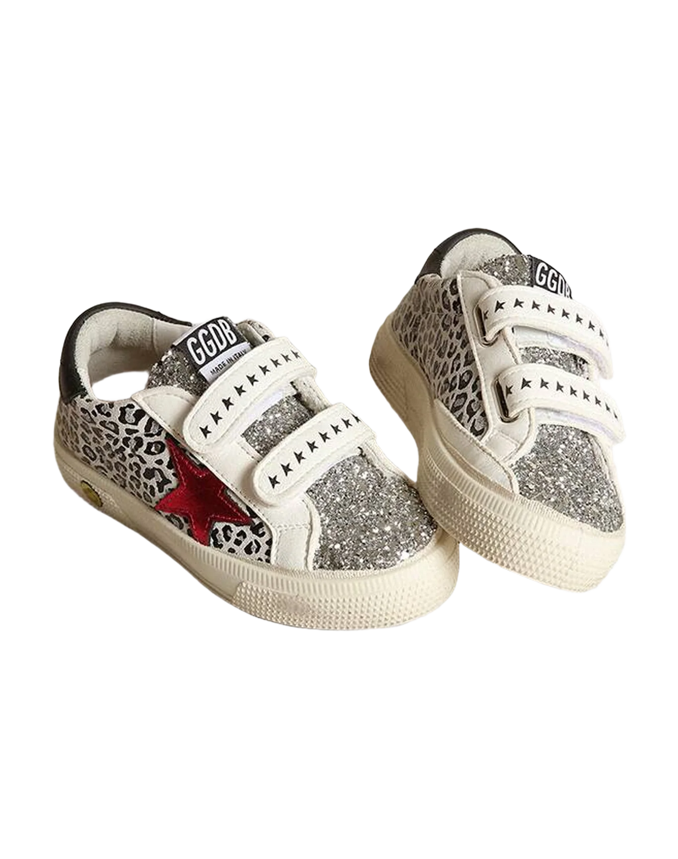Kids | May Sneakers Leo Print Leather with Glitter Toe & Red Laminated Star | White Black Leo x Wine x Black (V1) - Image 4